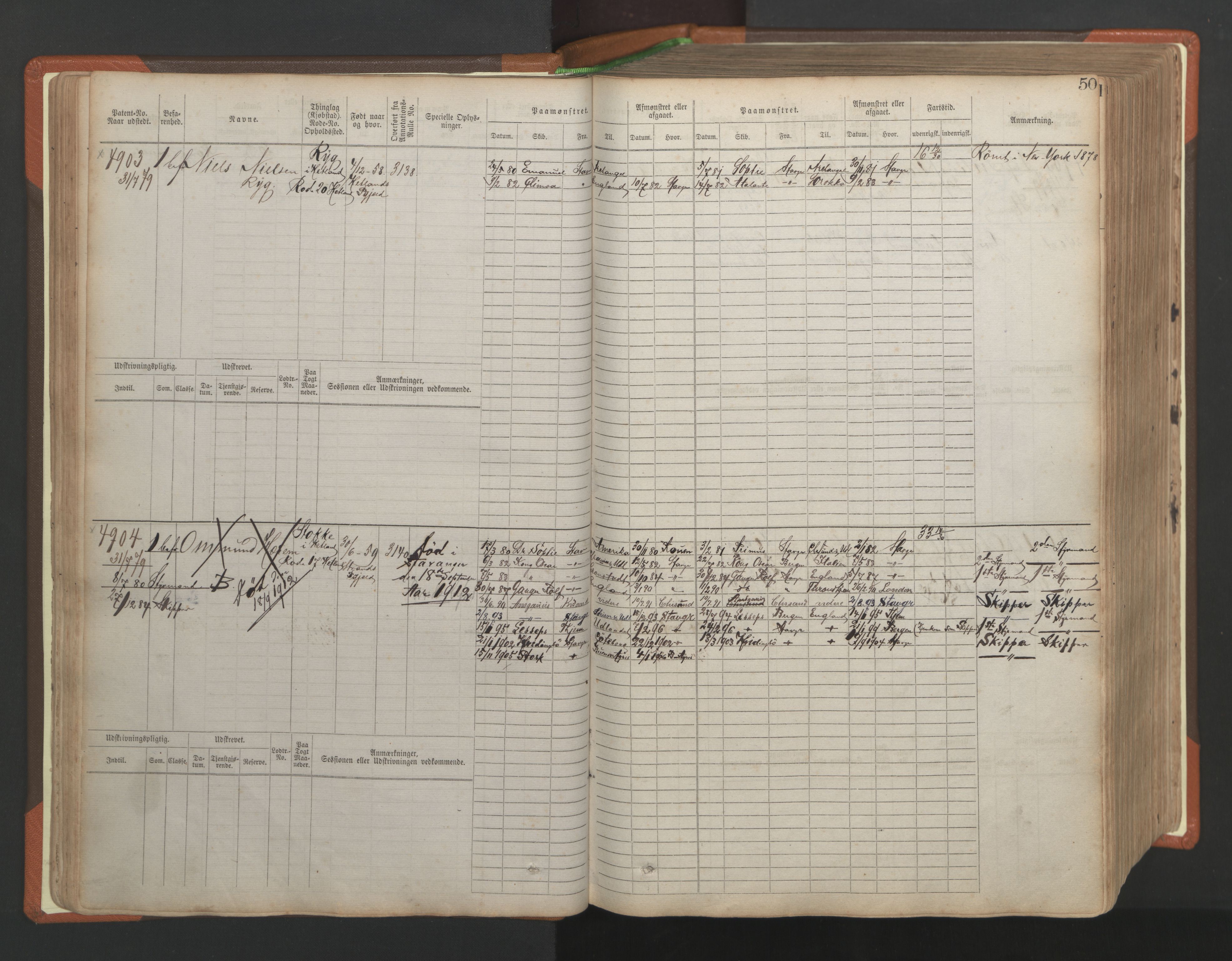 Stavanger sjømannskontor, AV/SAST-A-102006/F/Fb/Fbb/L0009: Sjøfartshovedrulle, patentnr. 4805-6006, 1879-1887, p. 54