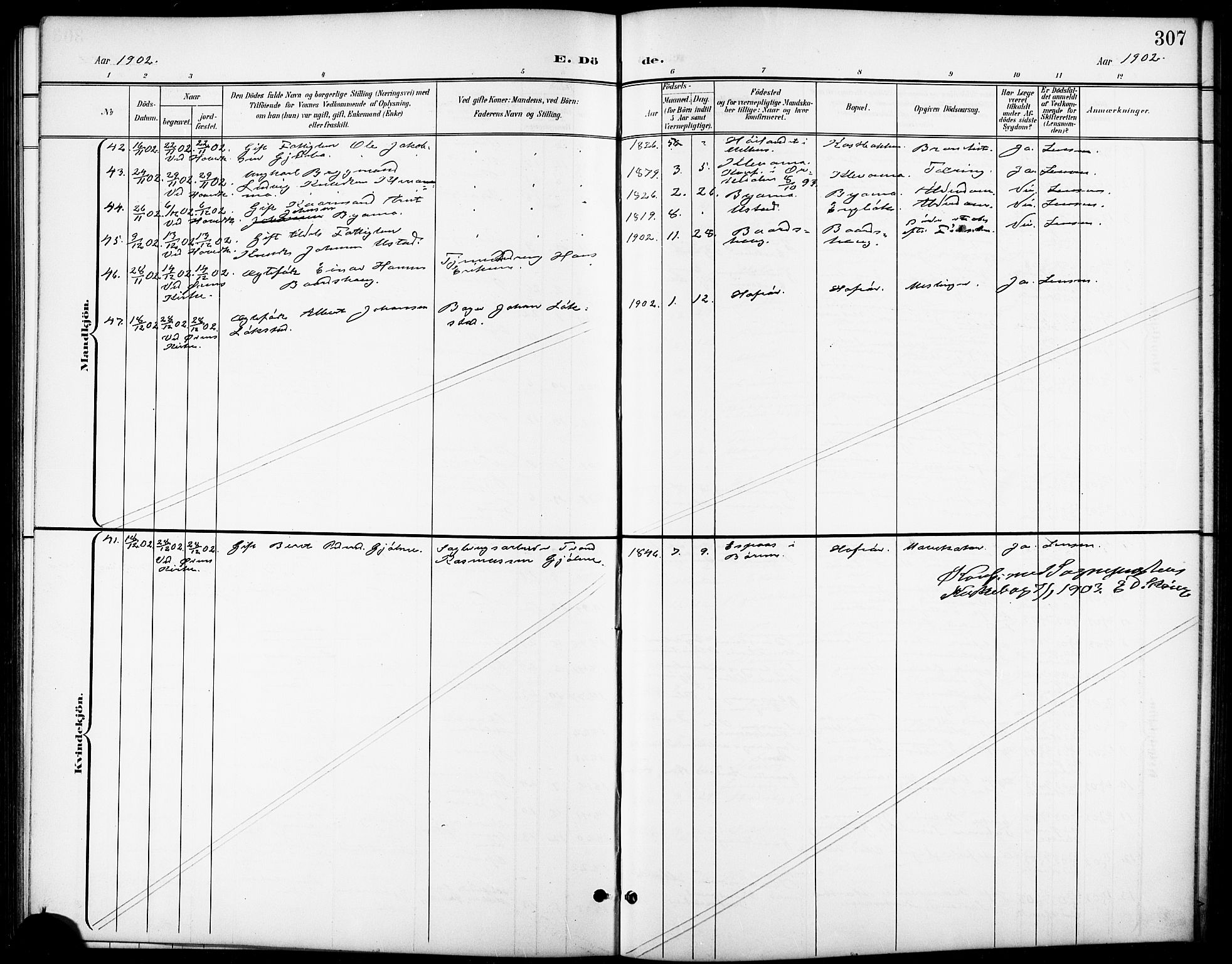 Ministerialprotokoller, klokkerbøker og fødselsregistre - Sør-Trøndelag, SAT/A-1456/668/L0819: Parish register (copy) no. 668C08, 1899-1912, p. 307
