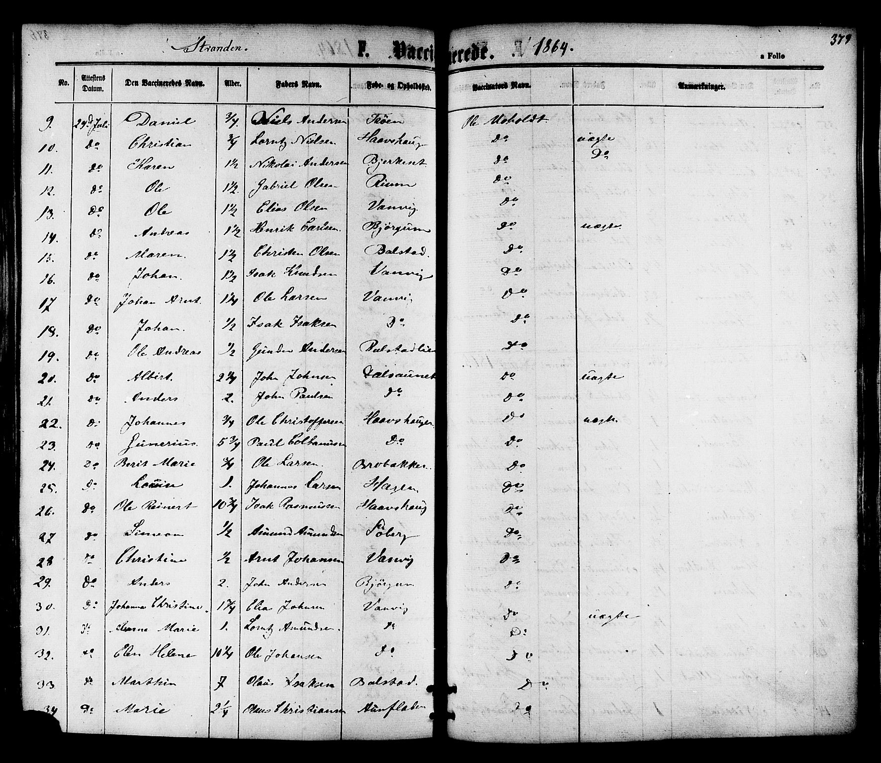 Ministerialprotokoller, klokkerbøker og fødselsregistre - Nord-Trøndelag, AV/SAT-A-1458/701/L0009: Parish register (official) no. 701A09 /1, 1864-1882, p. 379