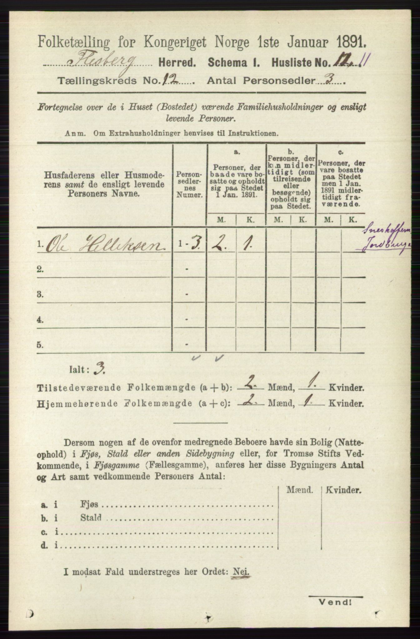 RA, 1891 census for 0631 Flesberg, 1891, p. 2080