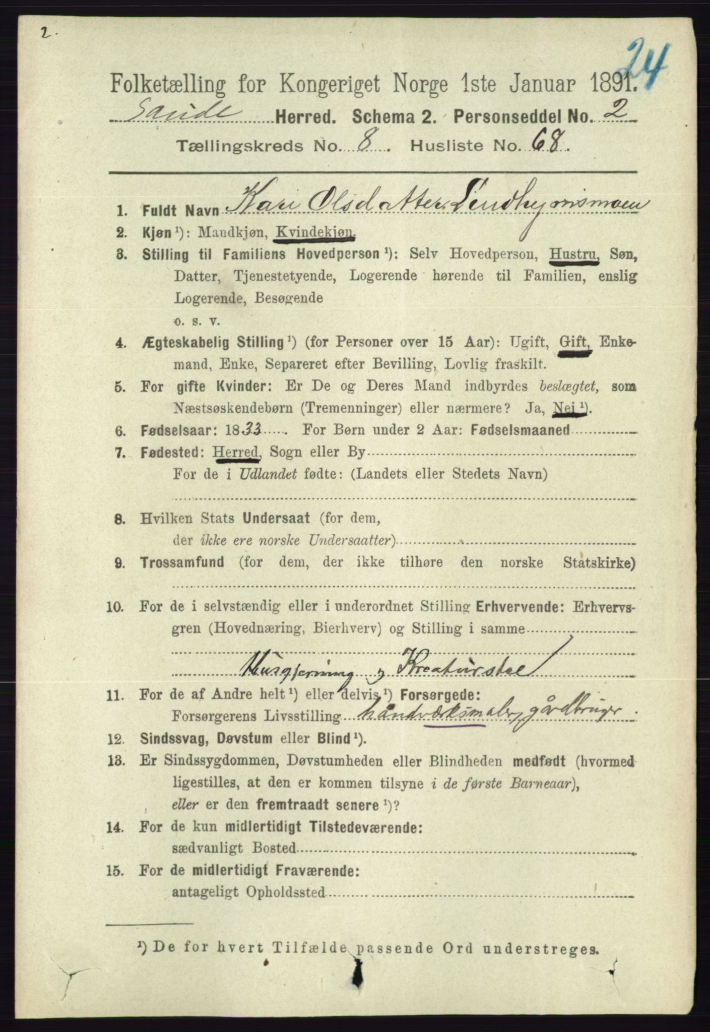 RA, 1891 census for 0822 Sauherad, 1891, p. 2652