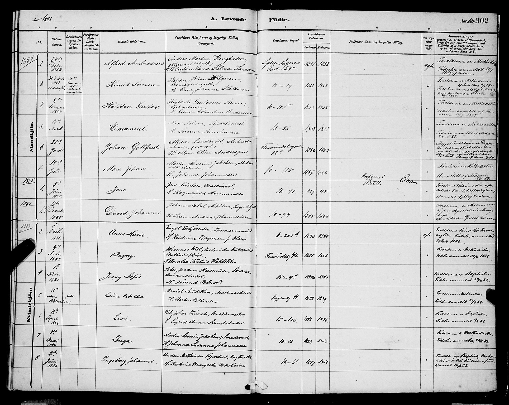 Domkirken sokneprestembete, SAB/A-74801/H/Hab/L0015: Parish register (copy) no. B 8, 1879-1887, p. 302