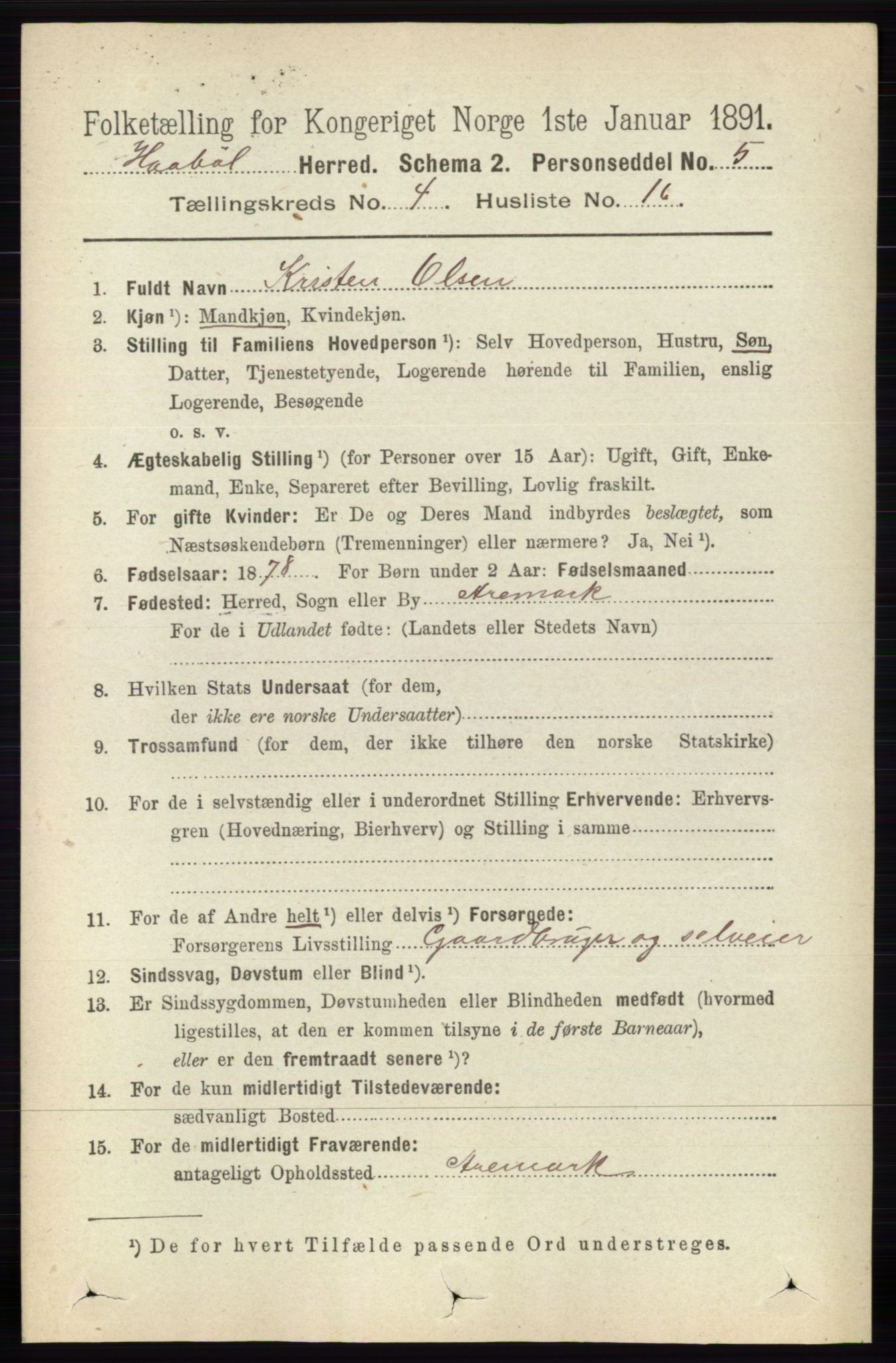 RA, 1891 census for 0138 Hobøl, 1891, p. 2509