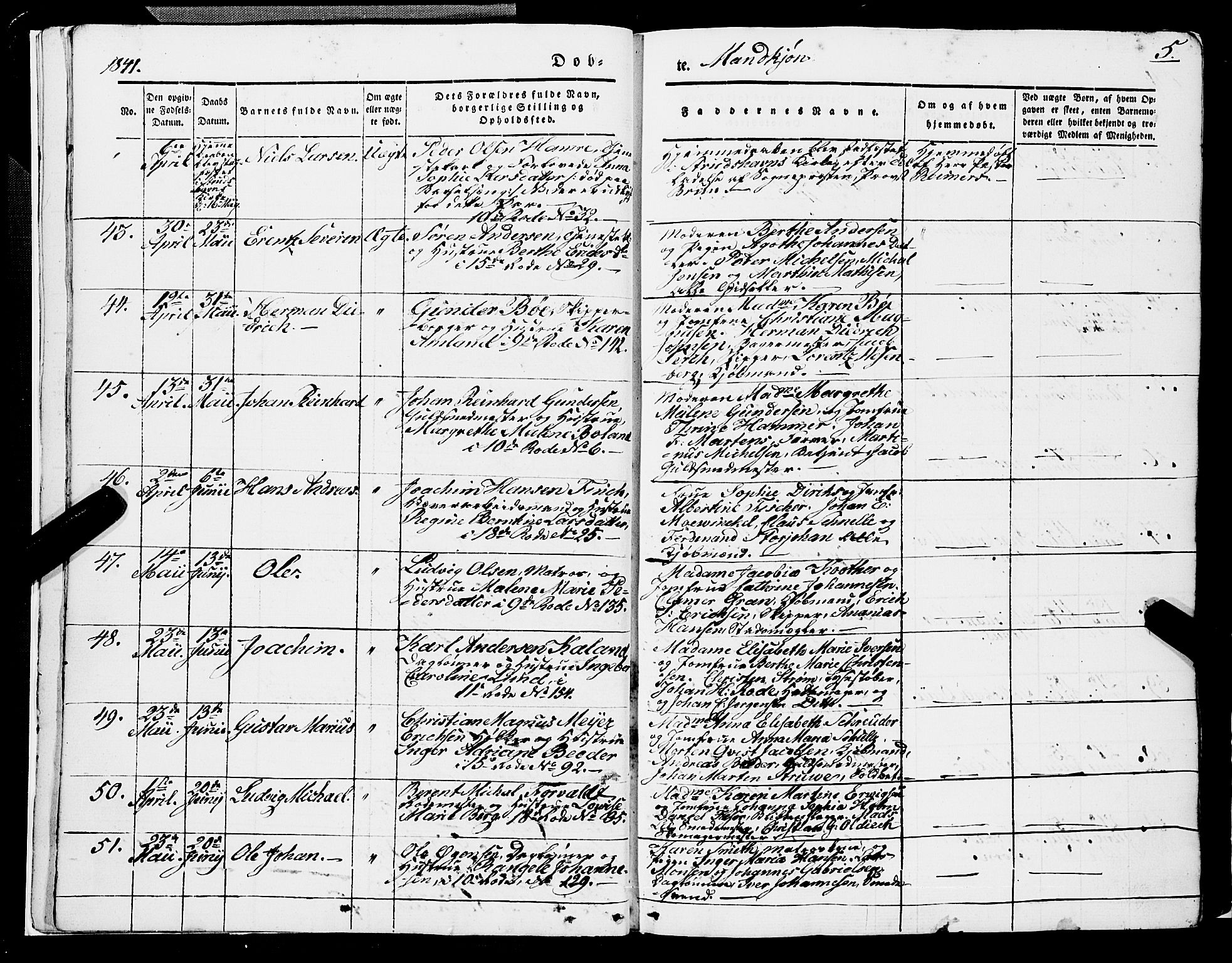 Domkirken sokneprestembete, SAB/A-74801/H/Haa/L0019: Parish register (official) no. B 2, 1841-1851, p. 5