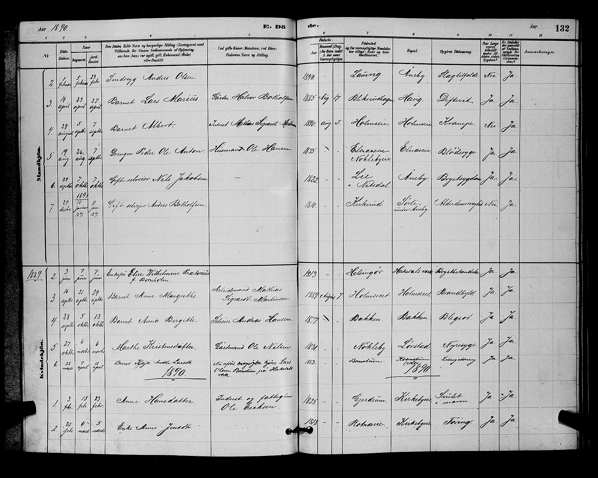 Nittedal prestekontor Kirkebøker, SAO/A-10365a/G/Gb/L0002: Parish register (copy) no. II 2, 1879-1901, p. 132