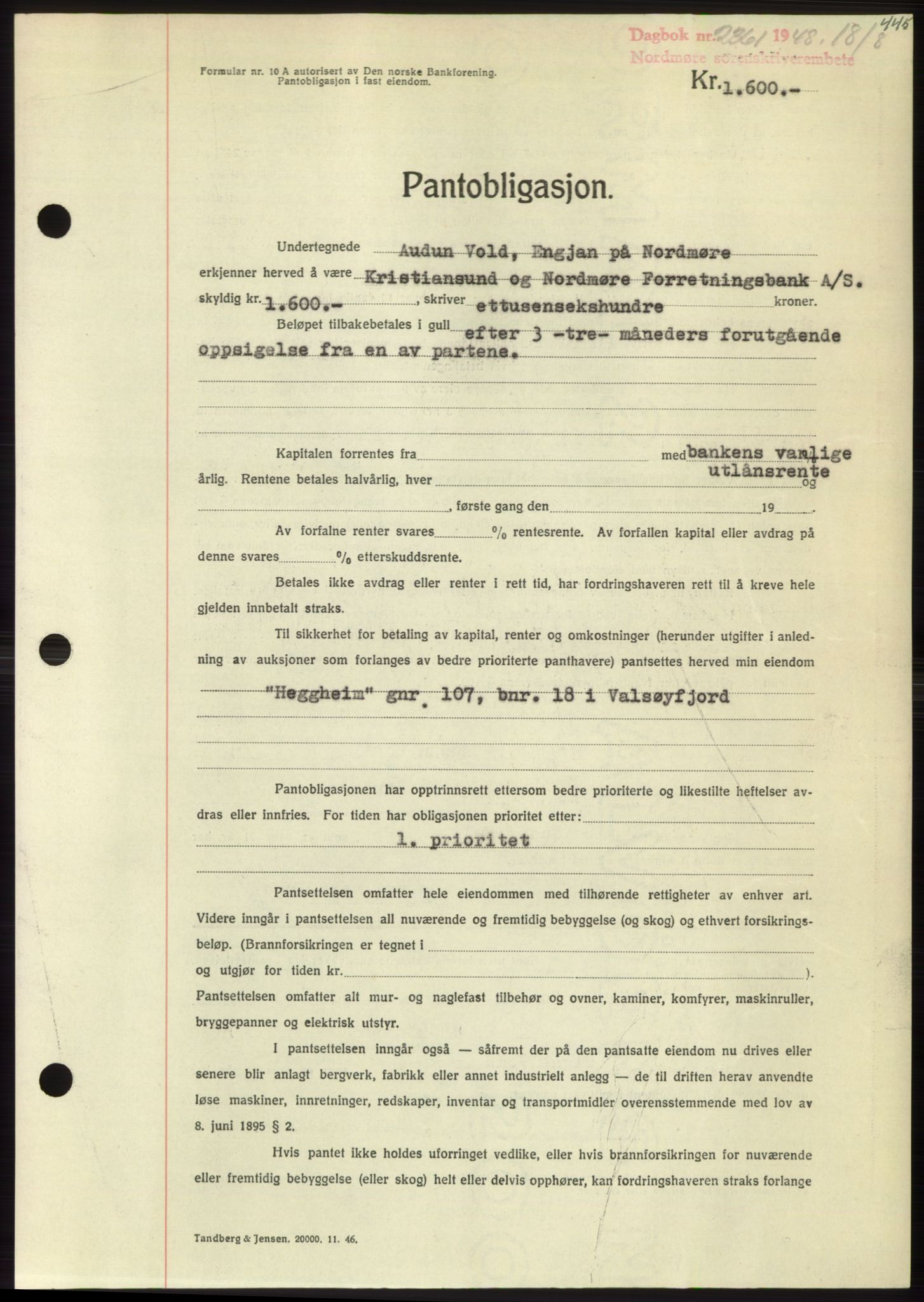 Nordmøre sorenskriveri, AV/SAT-A-4132/1/2/2Ca: Mortgage book no. B99, 1948-1948, Diary no: : 2361/1948