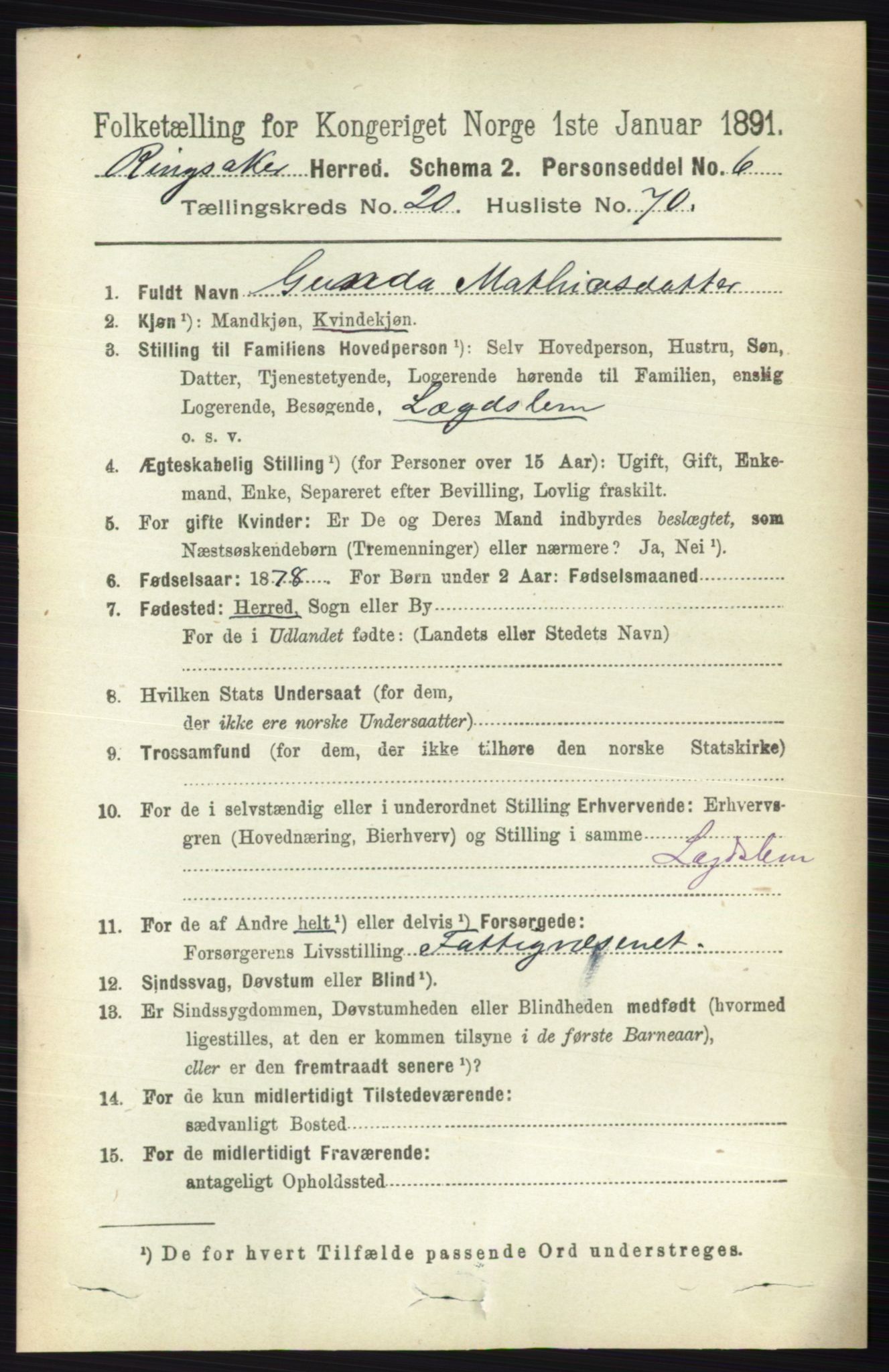 RA, 1891 census for 0412 Ringsaker, 1891, p. 11557