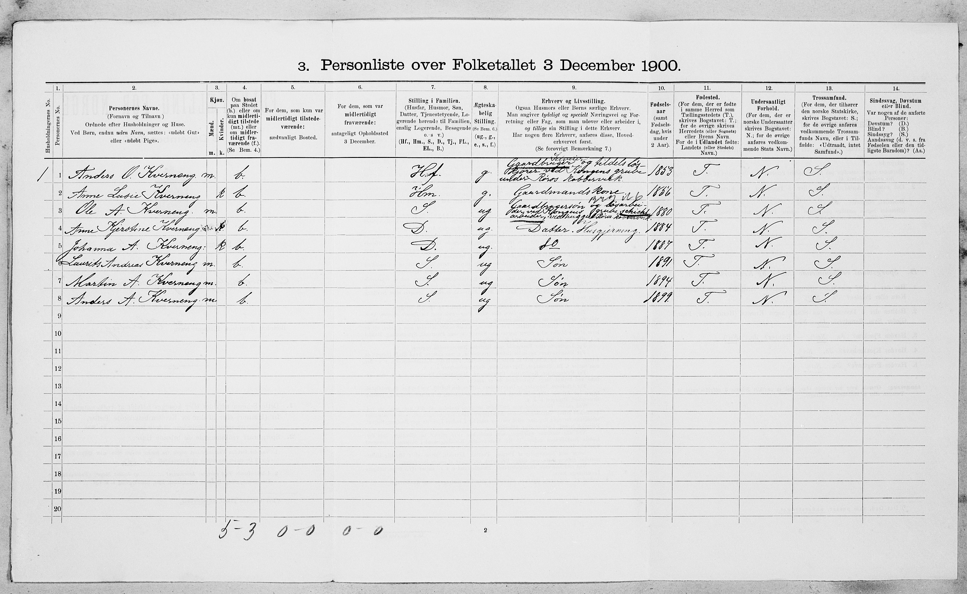 SAT, 1900 census for Røros, 1900, p. 867