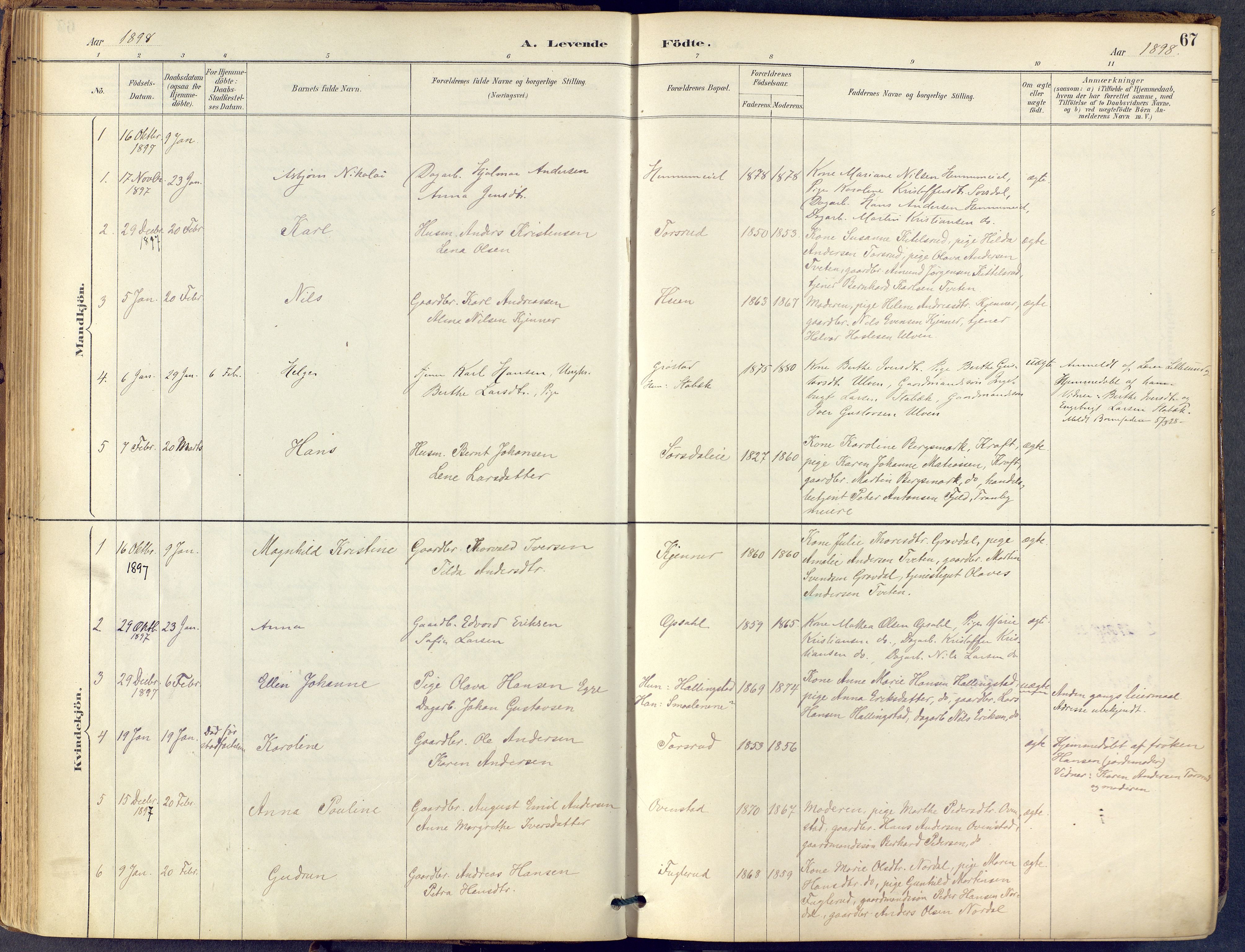 Lier kirkebøker, AV/SAKO-A-230/F/Fb/L0001: Parish register (official) no. II 1, 1883-1910, p. 67