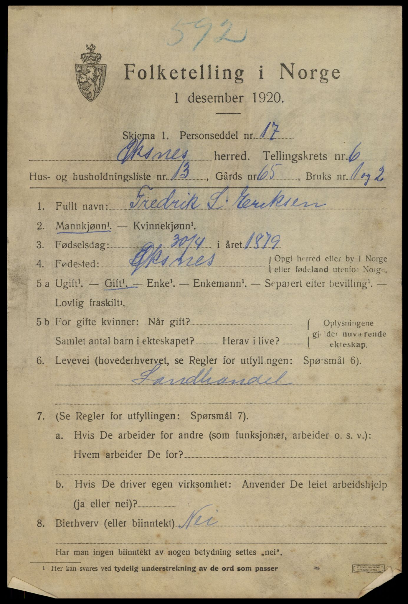 SAT, 1920 census for Øksnes, 1920, p. 5090