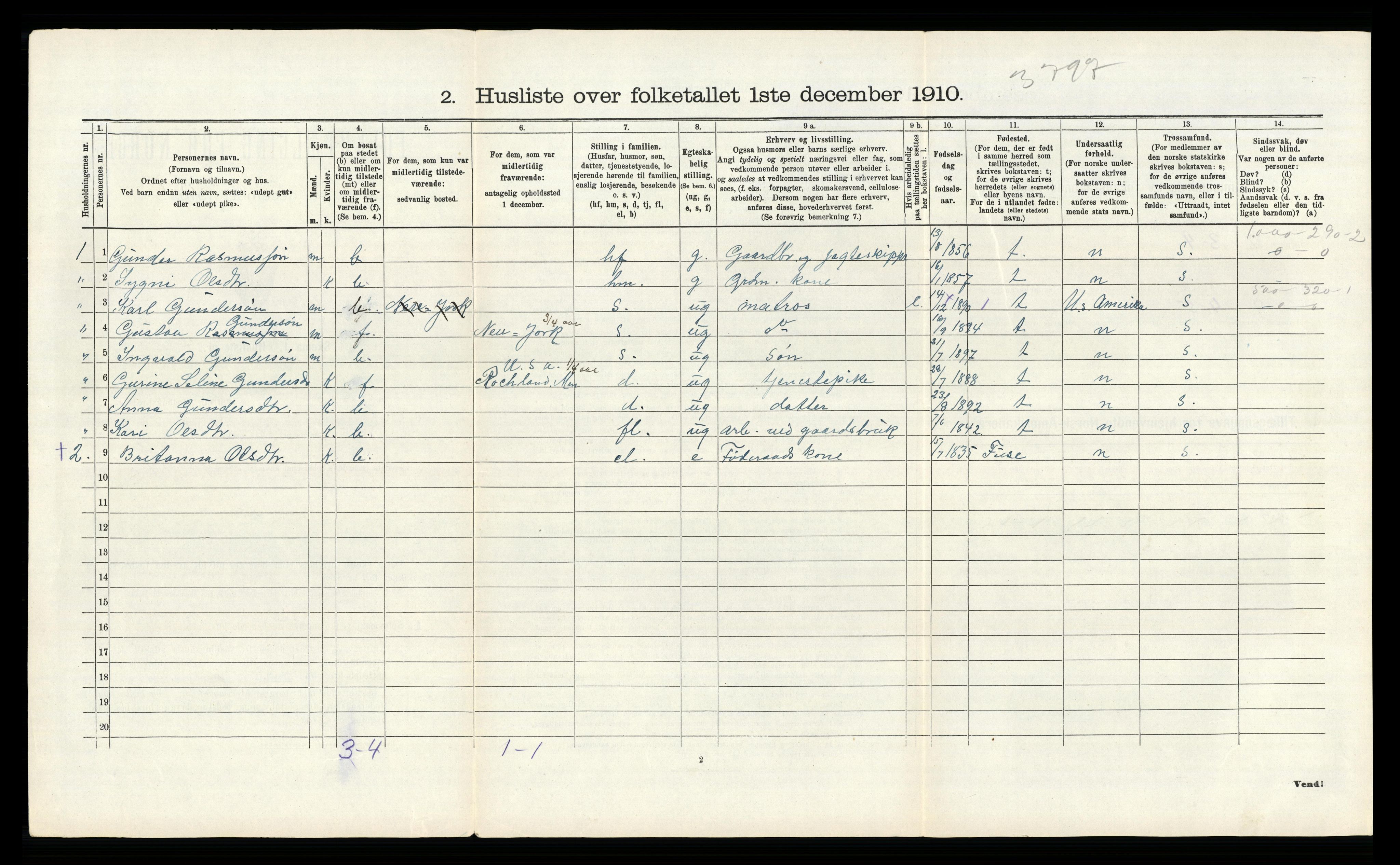 RA, 1910 census for Tysnes, 1910, p. 837