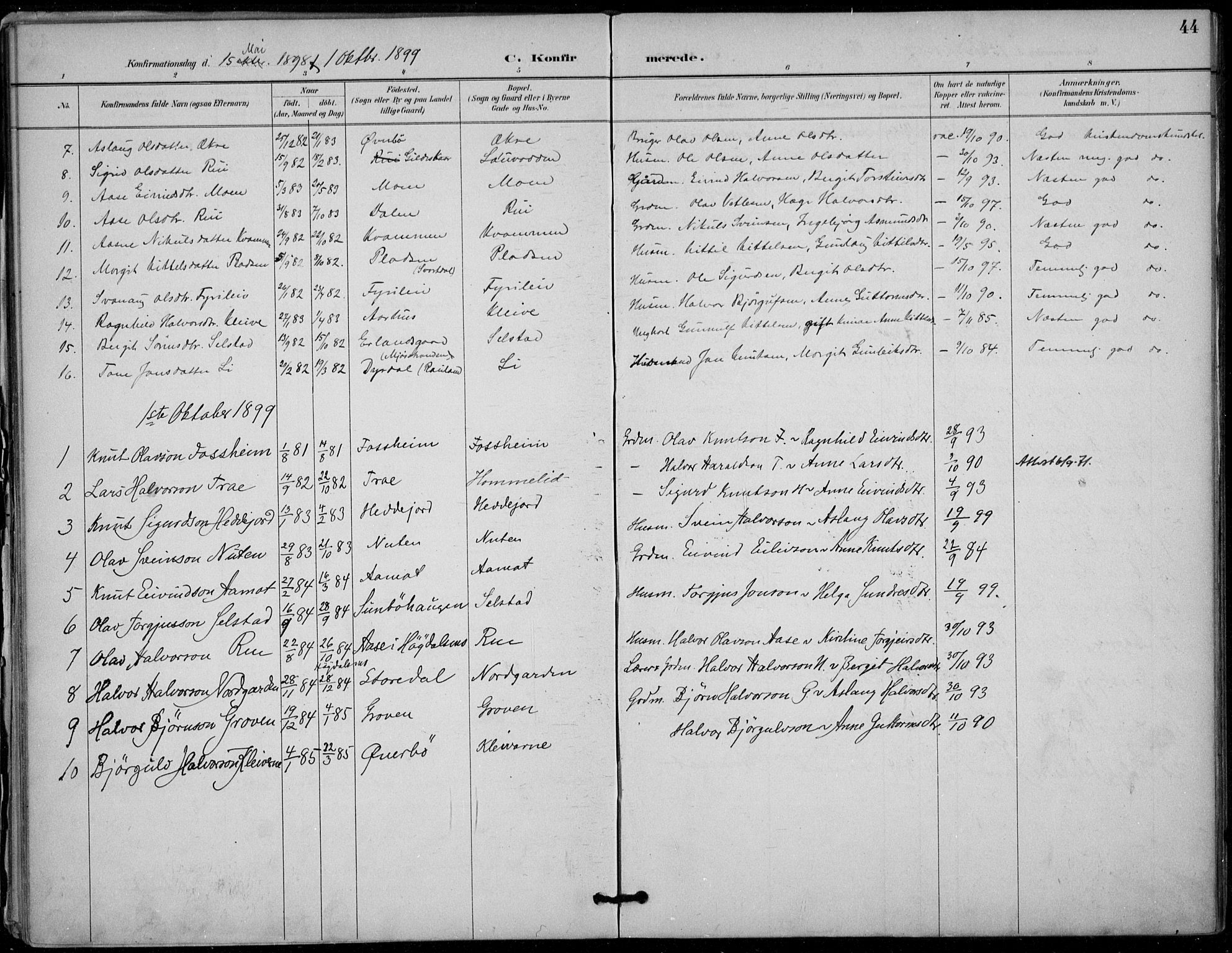 Seljord kirkebøker, SAKO/A-20/F/Fc/L0002: Parish register (official) no. III 2, 1887-1920, p. 44