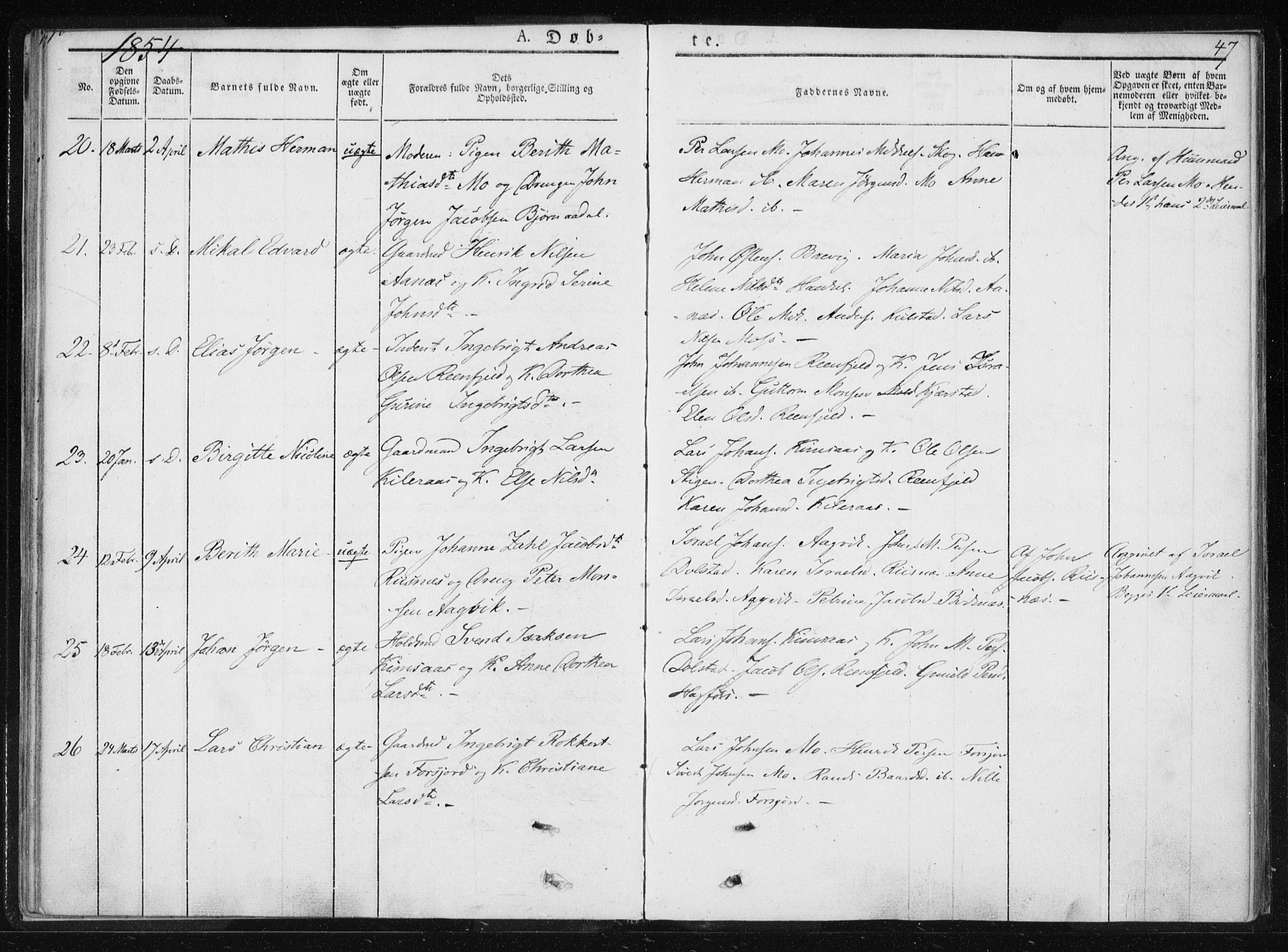 Ministerialprotokoller, klokkerbøker og fødselsregistre - Nordland, AV/SAT-A-1459/820/L0292: Parish register (official) no. 820A13, 1851-1854, p. 47