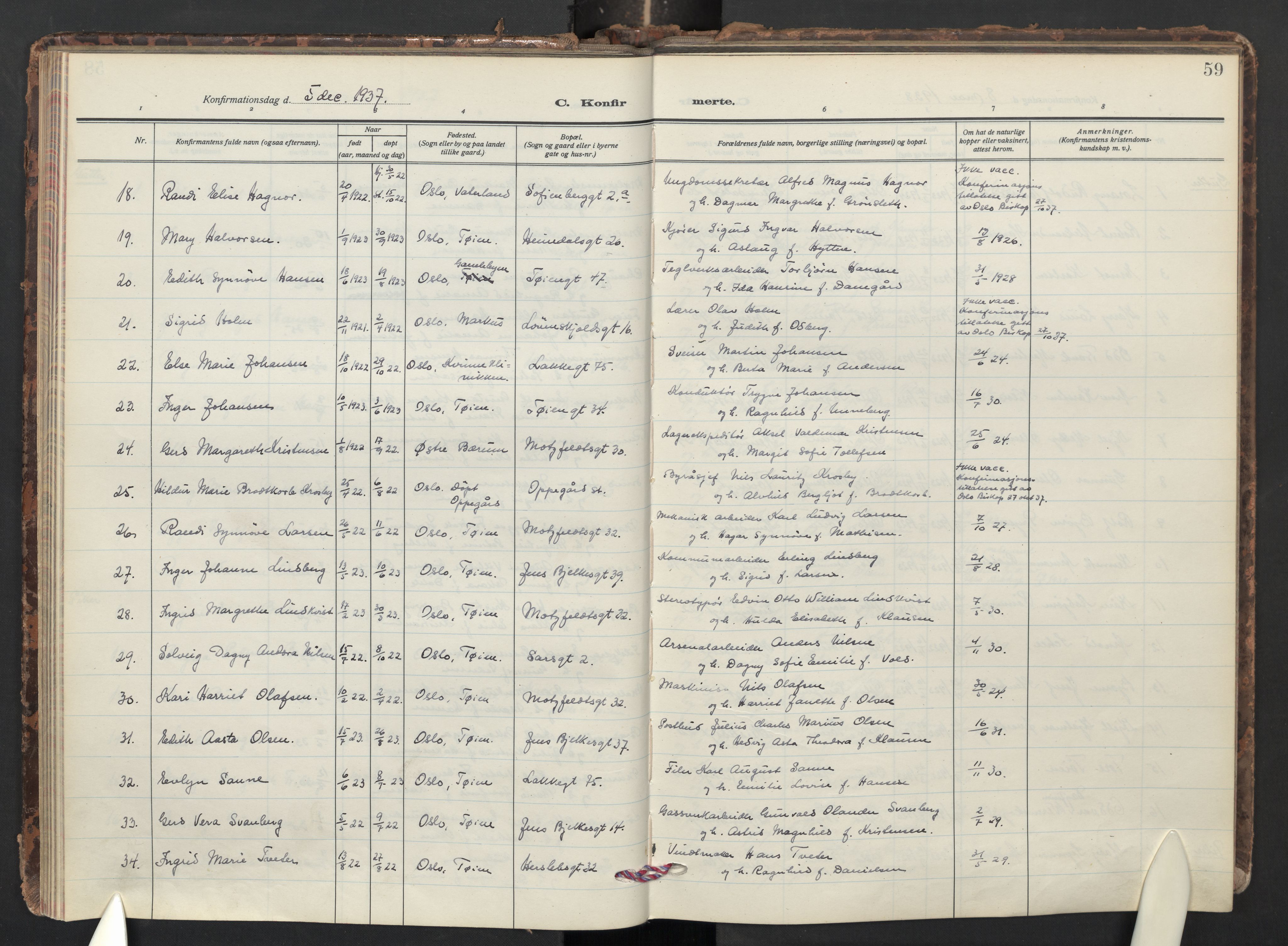 Tøyen prestekontor Kirkebøker, AV/SAO-A-10167a/F/Fa/L0005: Parish register (official) no. I 5, 1927-1981, p. 59