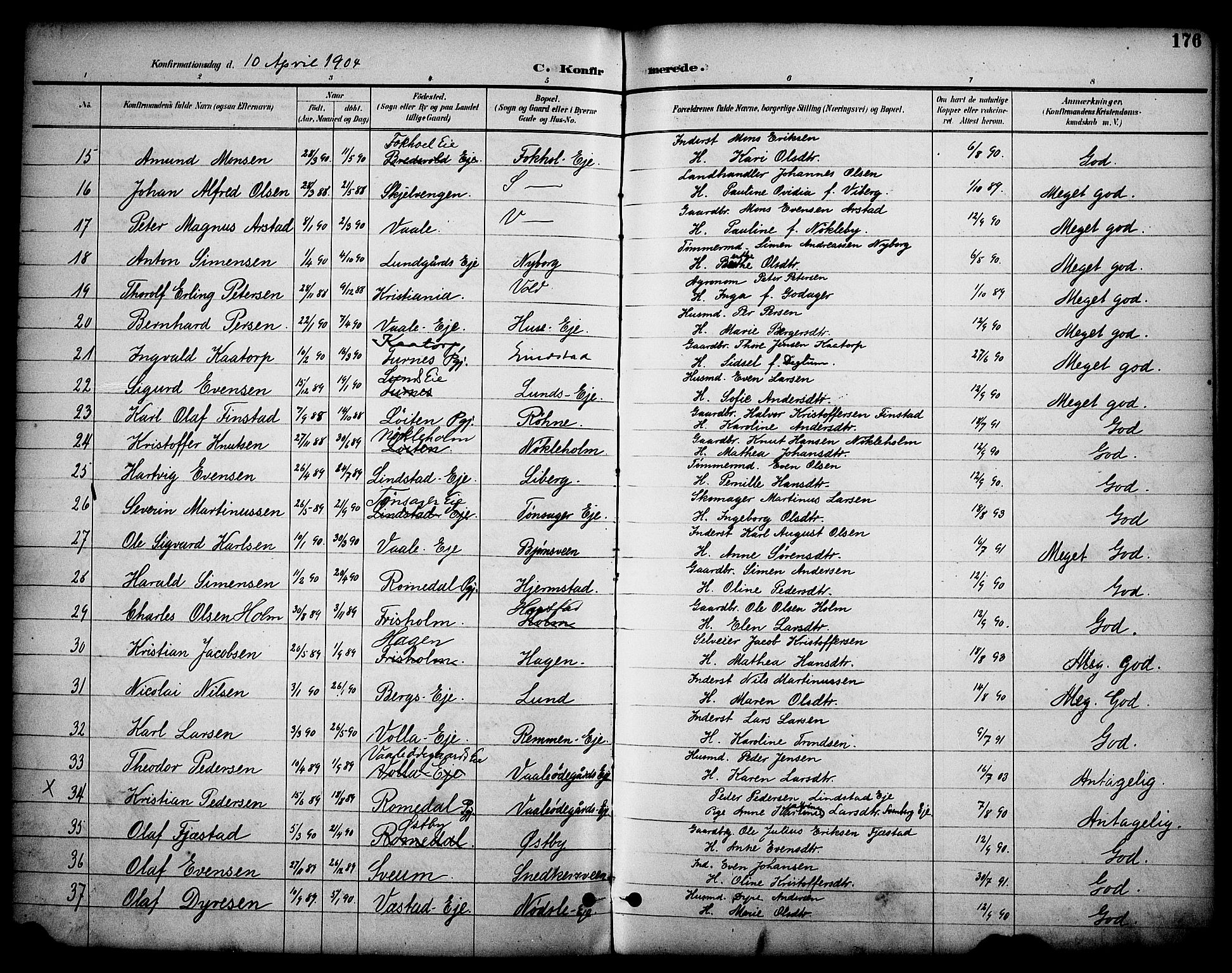 Stange prestekontor, AV/SAH-PREST-002/K/L0020: Parish register (official) no. 20, 1894-1905, p. 176