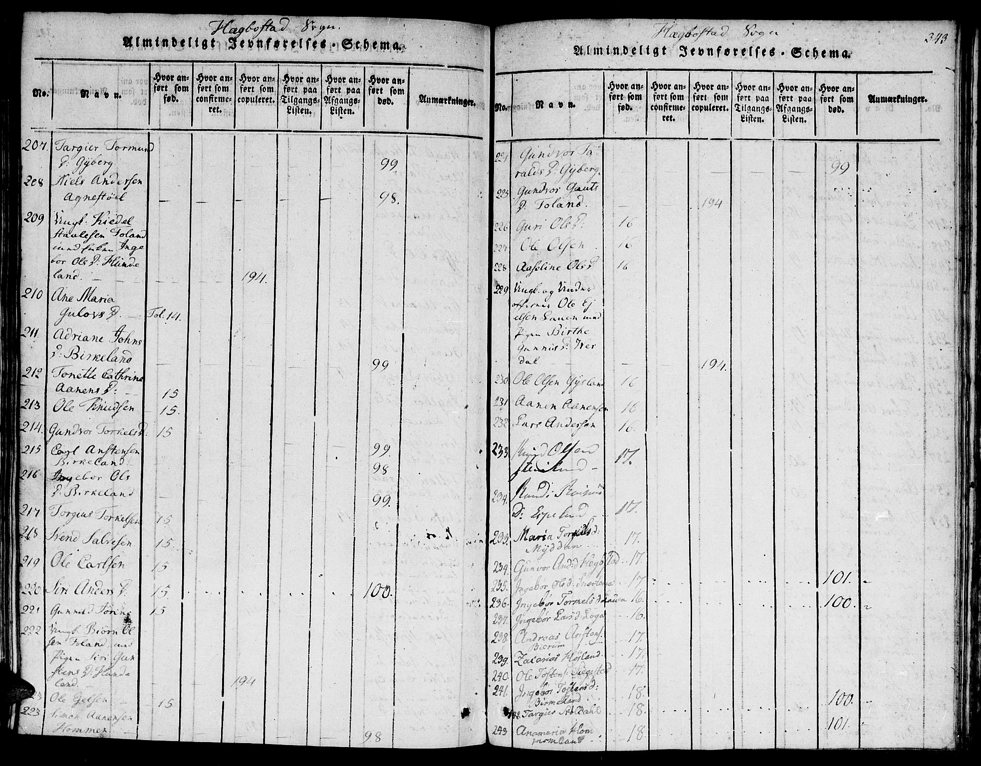 Hægebostad sokneprestkontor, AV/SAK-1111-0024/F/Fa/Faa/L0002: Parish register (official) no. A 2 /1, 1816-1825, p. 343