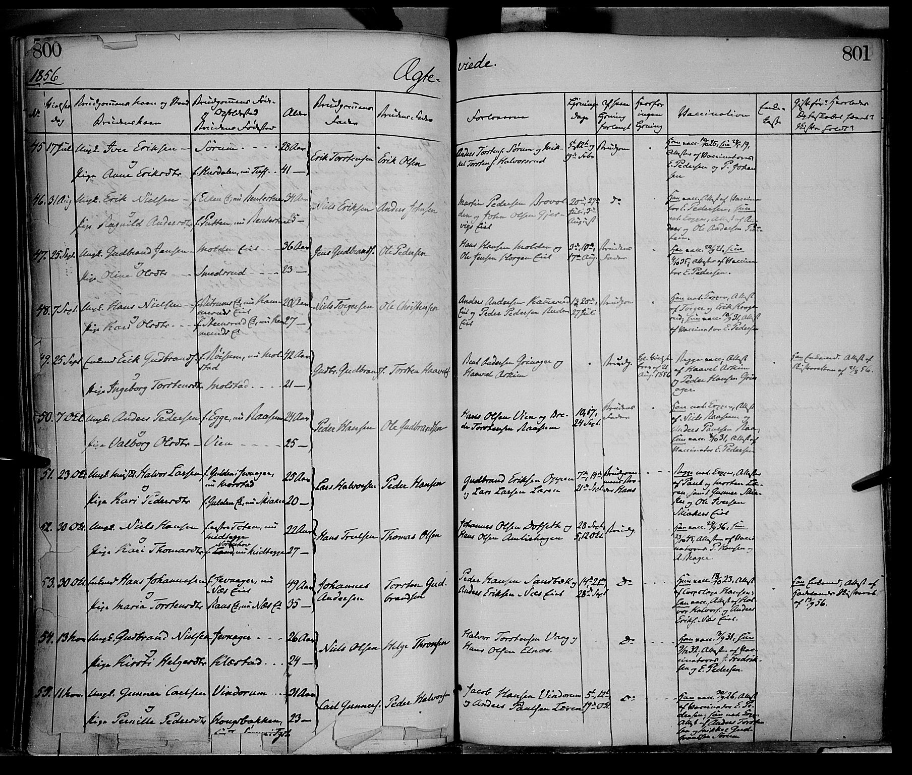 Gran prestekontor, SAH/PREST-112/H/Ha/Haa/L0012: Parish register (official) no. 12, 1856-1874, p. 800-801