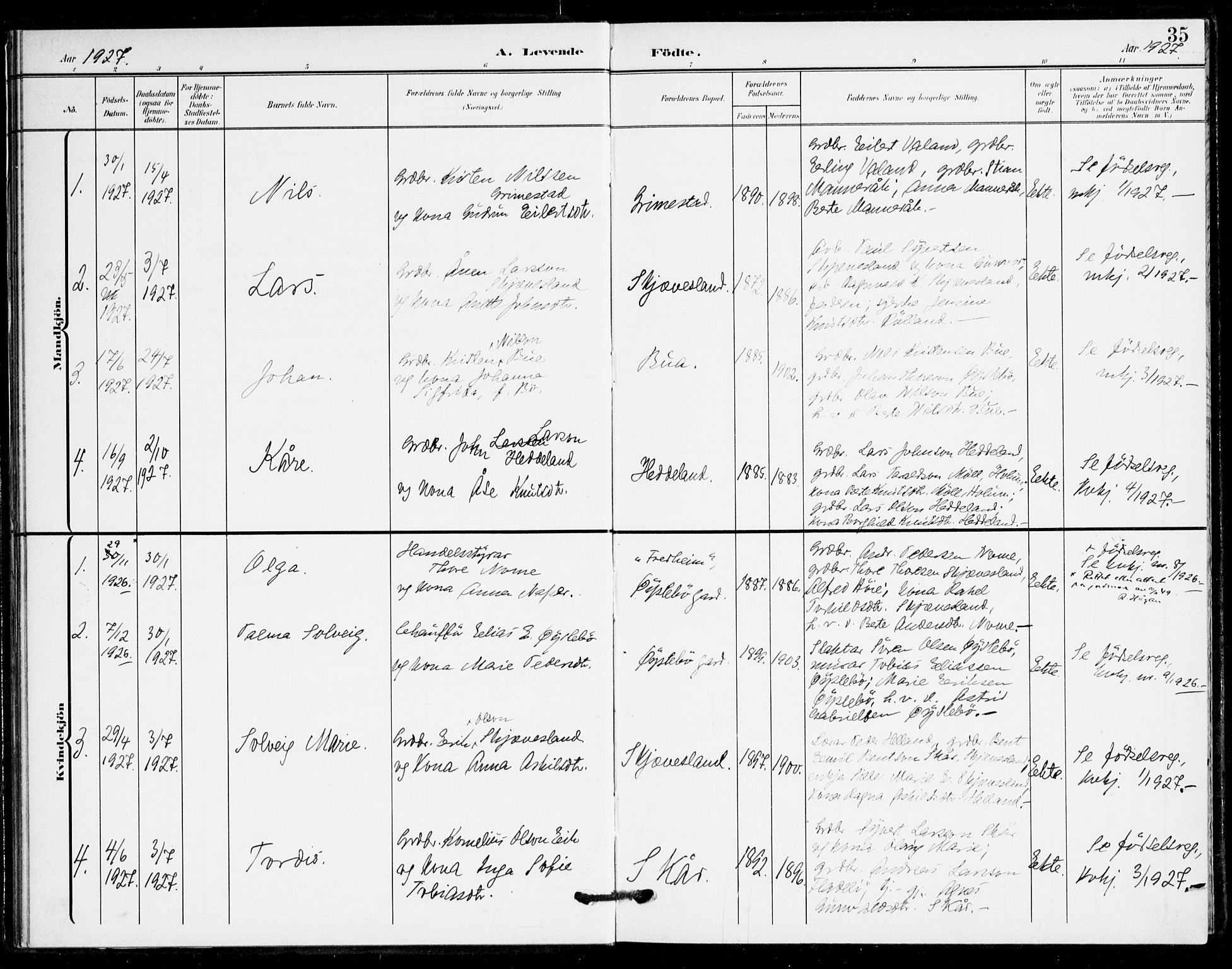 Holum sokneprestkontor, SAK/1111-0022/F/Fa/Fac/L0005: Parish register (official) no. A 5, 1908-1930, p. 35