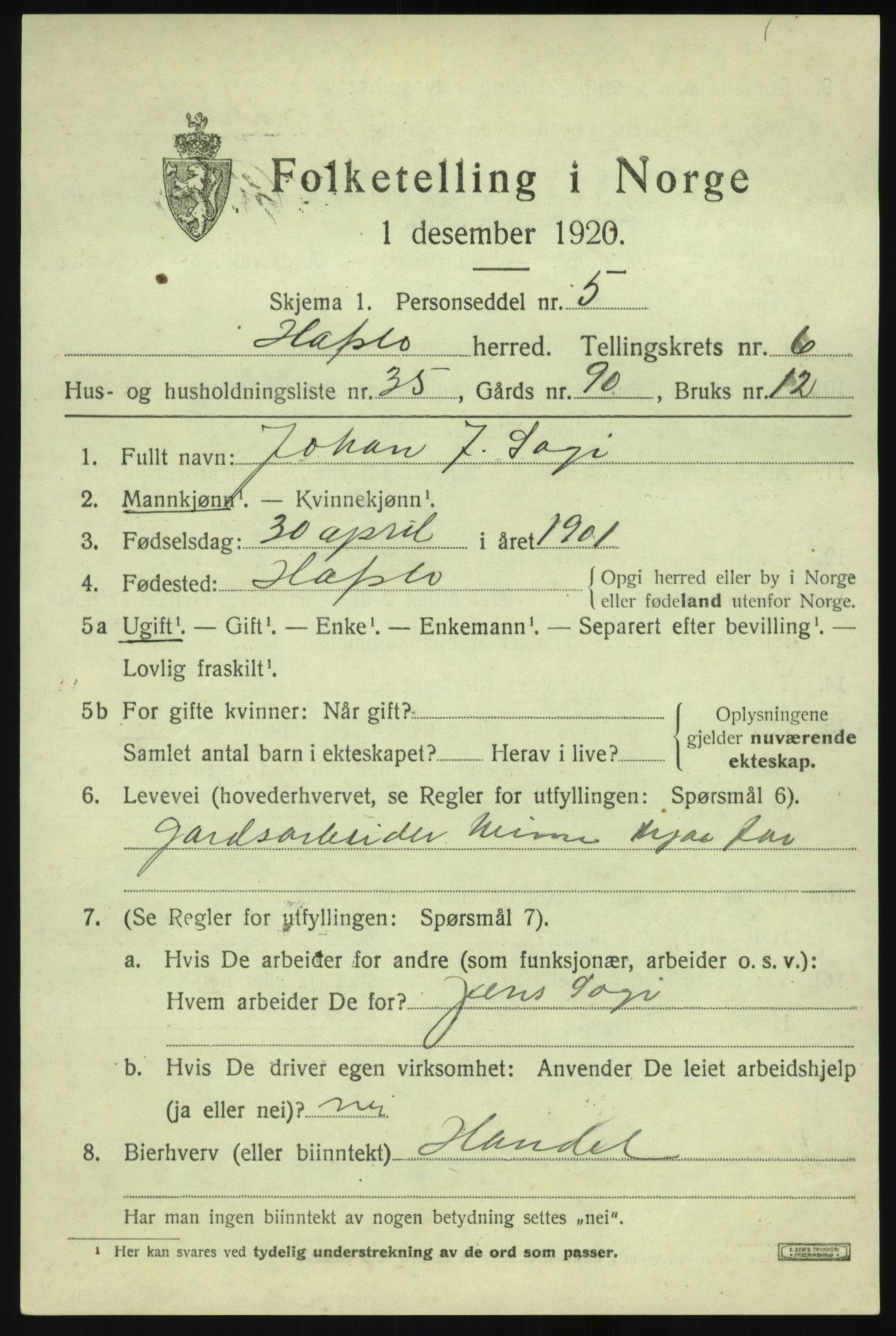 SAB, 1920 census for Hafslo, 1920, p. 4972