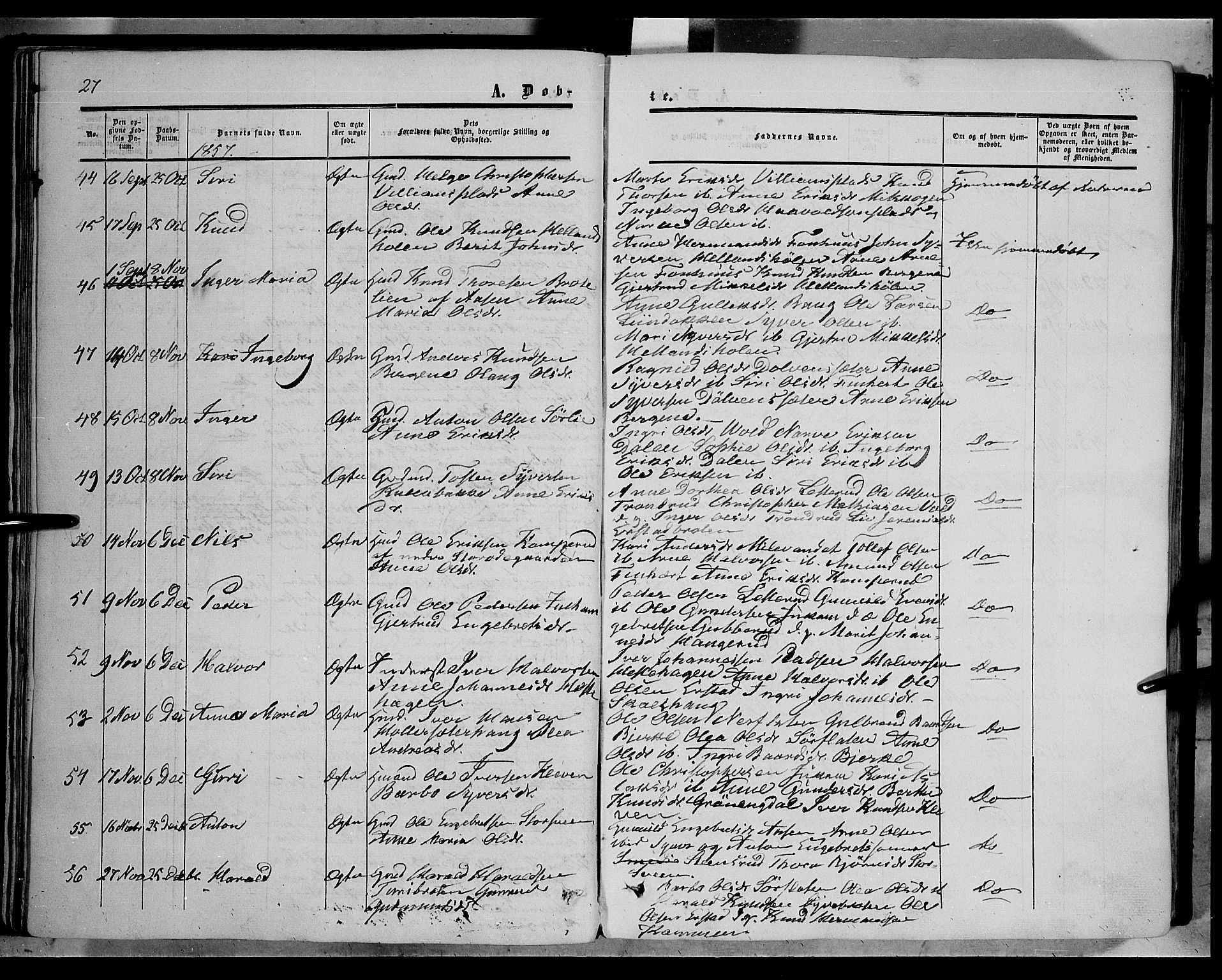 Sør-Aurdal prestekontor, AV/SAH-PREST-128/H/Ha/Haa/L0005: Parish register (official) no. 5, 1849-1876, p. 27