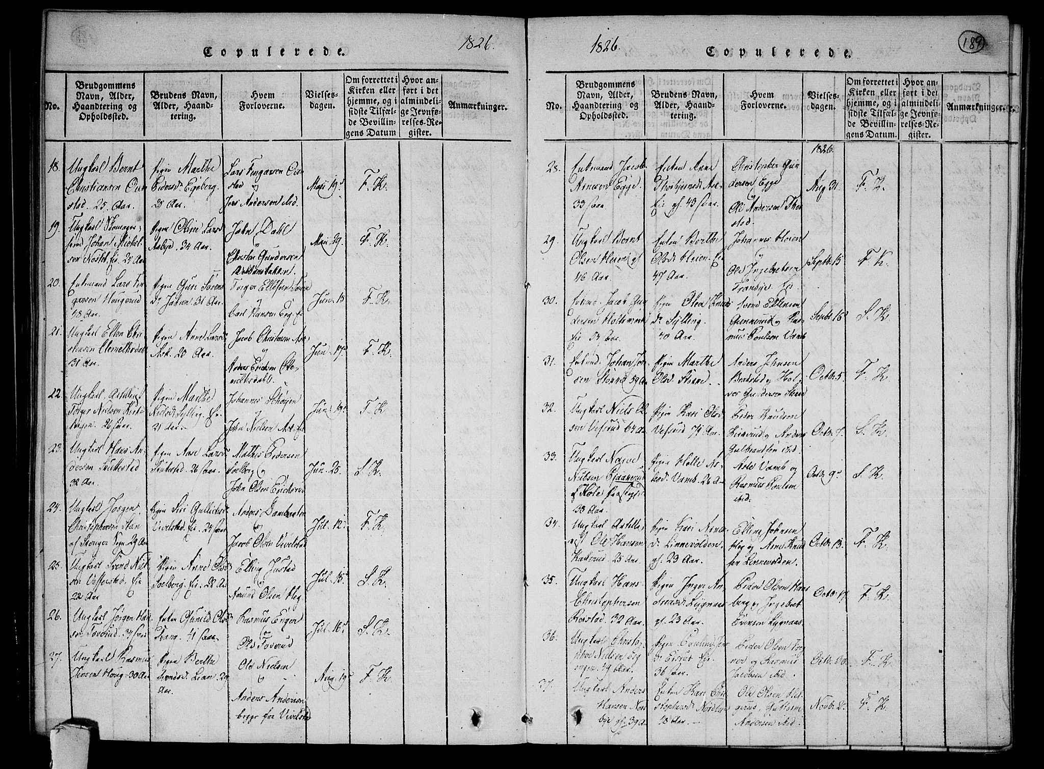 Lier kirkebøker, AV/SAKO-A-230/F/Fa/L0009: Parish register (official) no. I 9, 1824-1827, p. 189