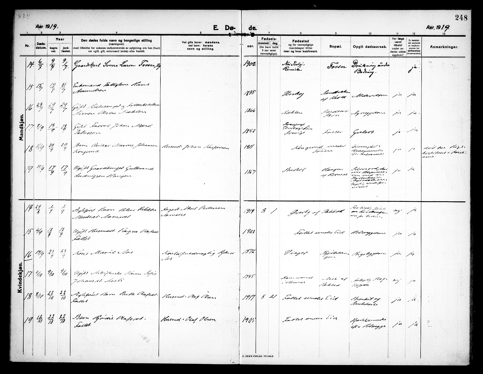 Høland prestekontor Kirkebøker, SAO/A-10346a/F/Fa/L0016: Parish register (official) no. I 16, 1912-1921, p. 248