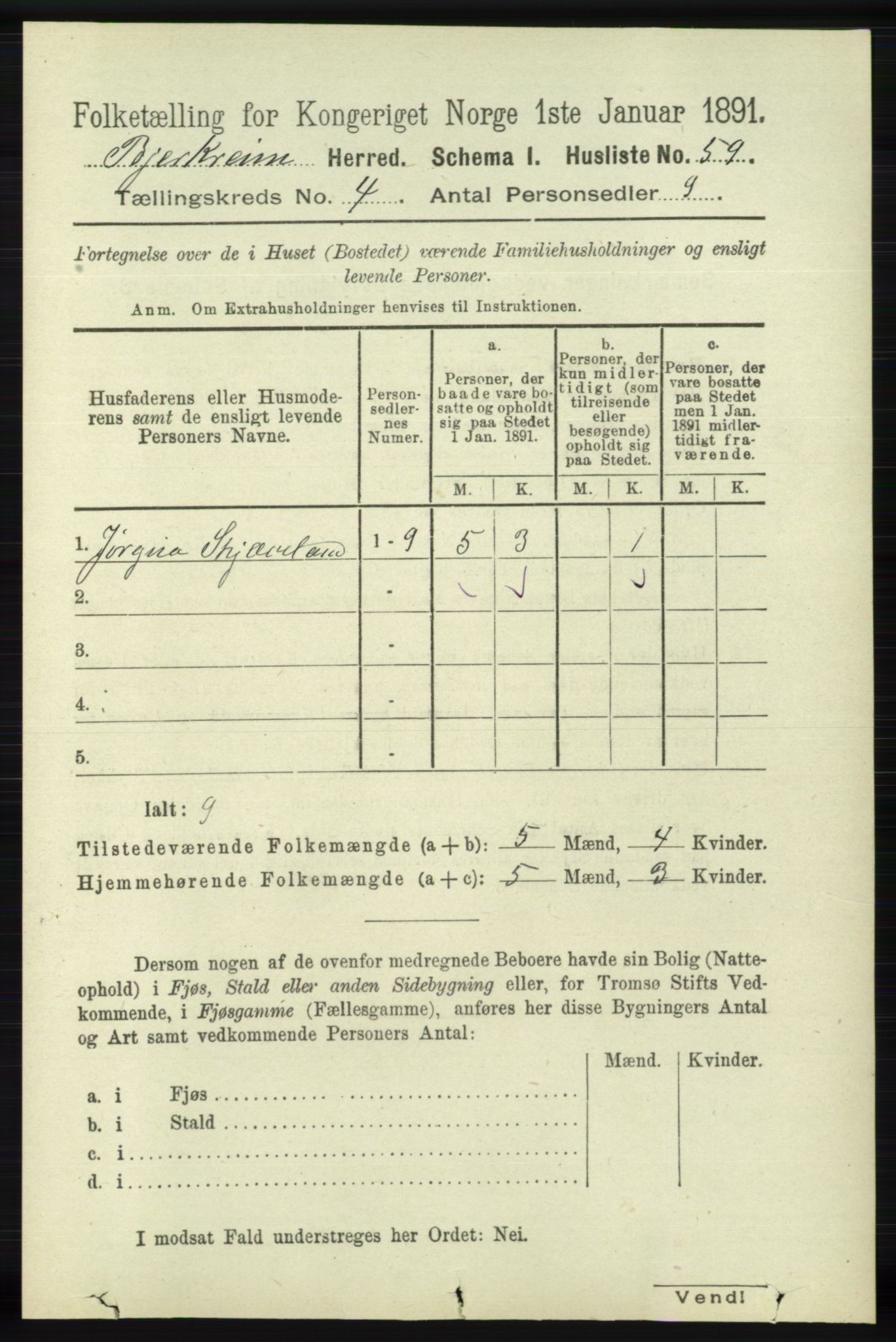 RA, 1891 census for 1114 Bjerkreim, 1891, p. 1220