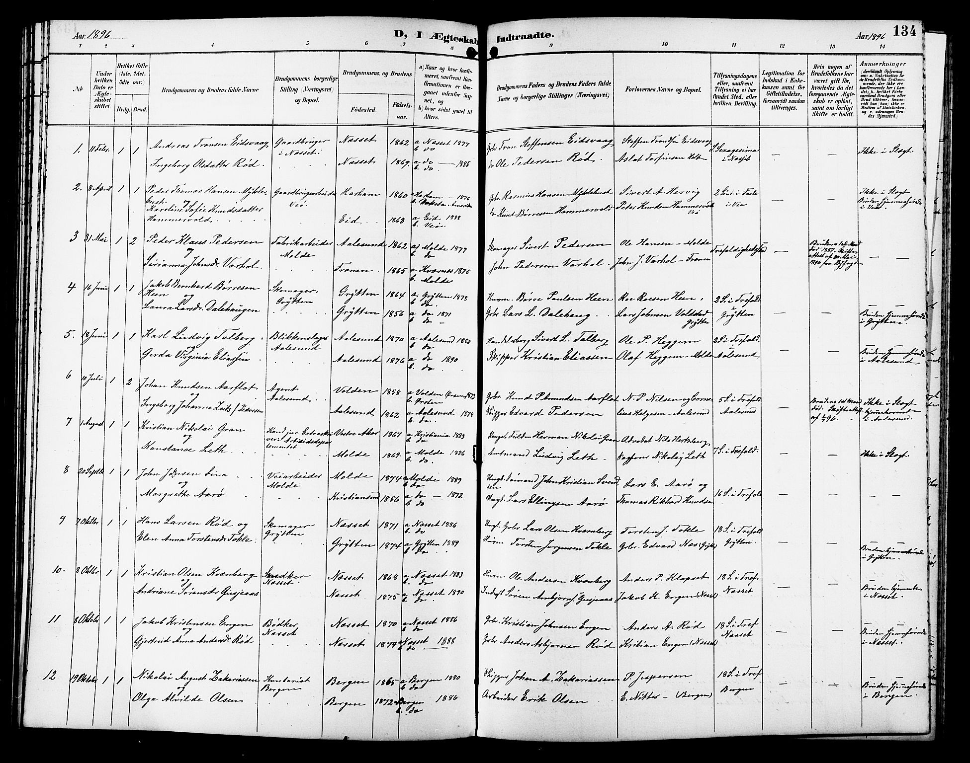 Ministerialprotokoller, klokkerbøker og fødselsregistre - Møre og Romsdal, AV/SAT-A-1454/558/L0702: Parish register (copy) no. 558C03, 1894-1915, p. 134