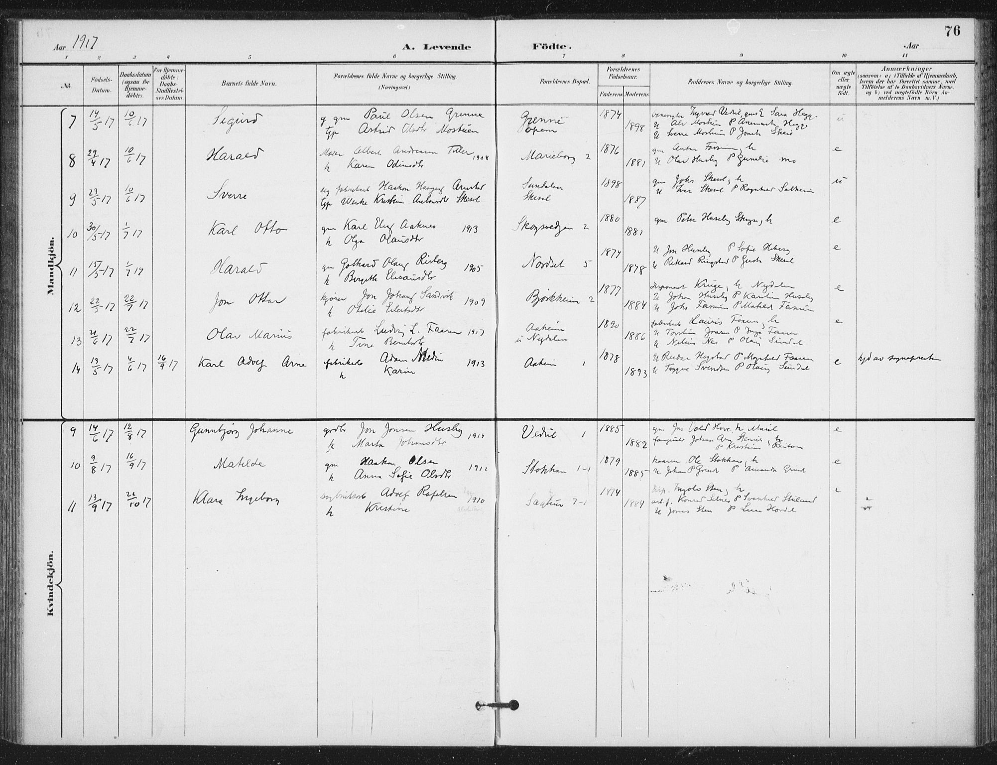 Ministerialprotokoller, klokkerbøker og fødselsregistre - Nord-Trøndelag, AV/SAT-A-1458/714/L0131: Parish register (official) no. 714A02, 1896-1918, p. 76