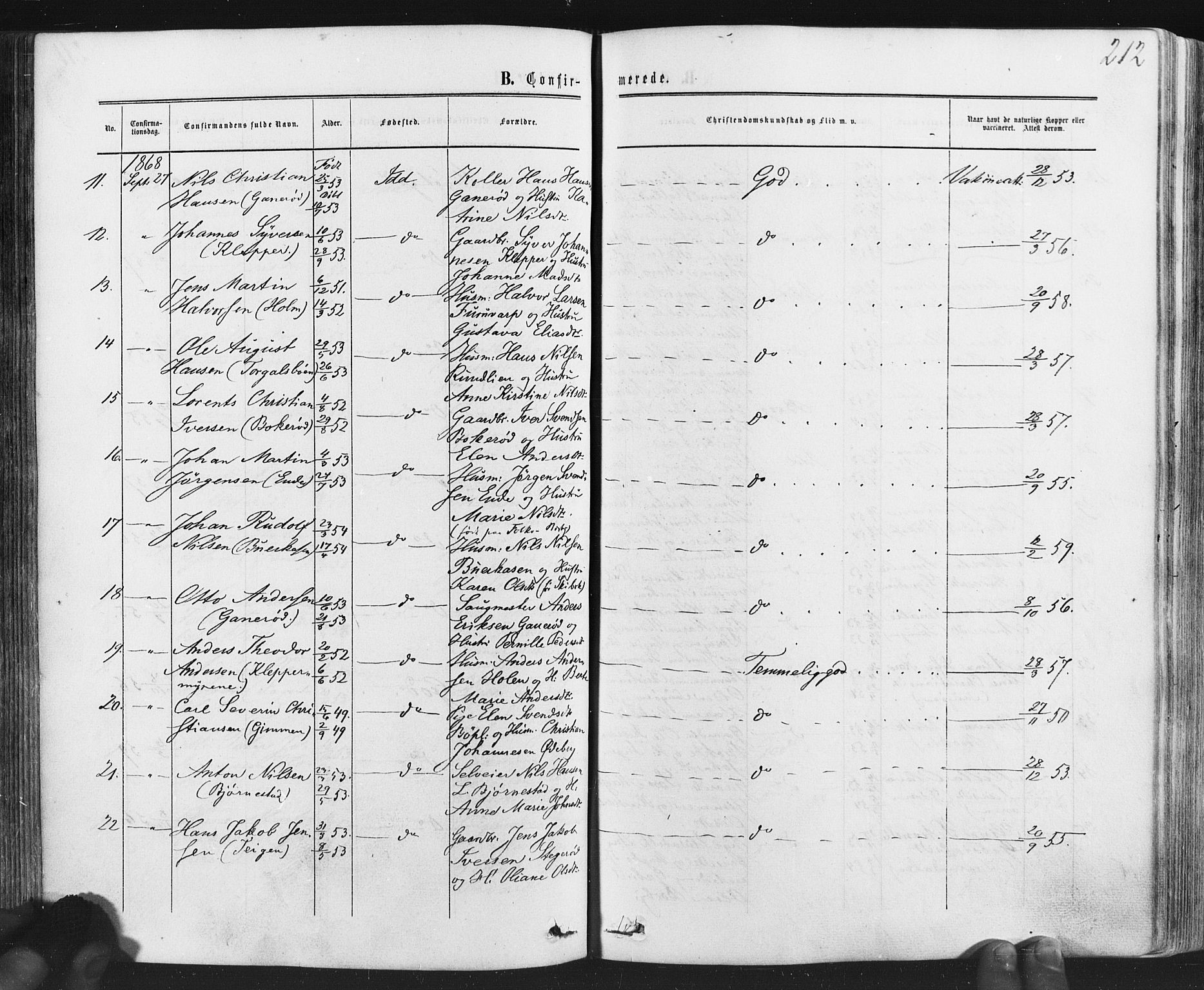 Idd prestekontor Kirkebøker, SAO/A-10911/F/Fc/L0005: Parish register (official) no. III 5, 1861-1877, p. 212
