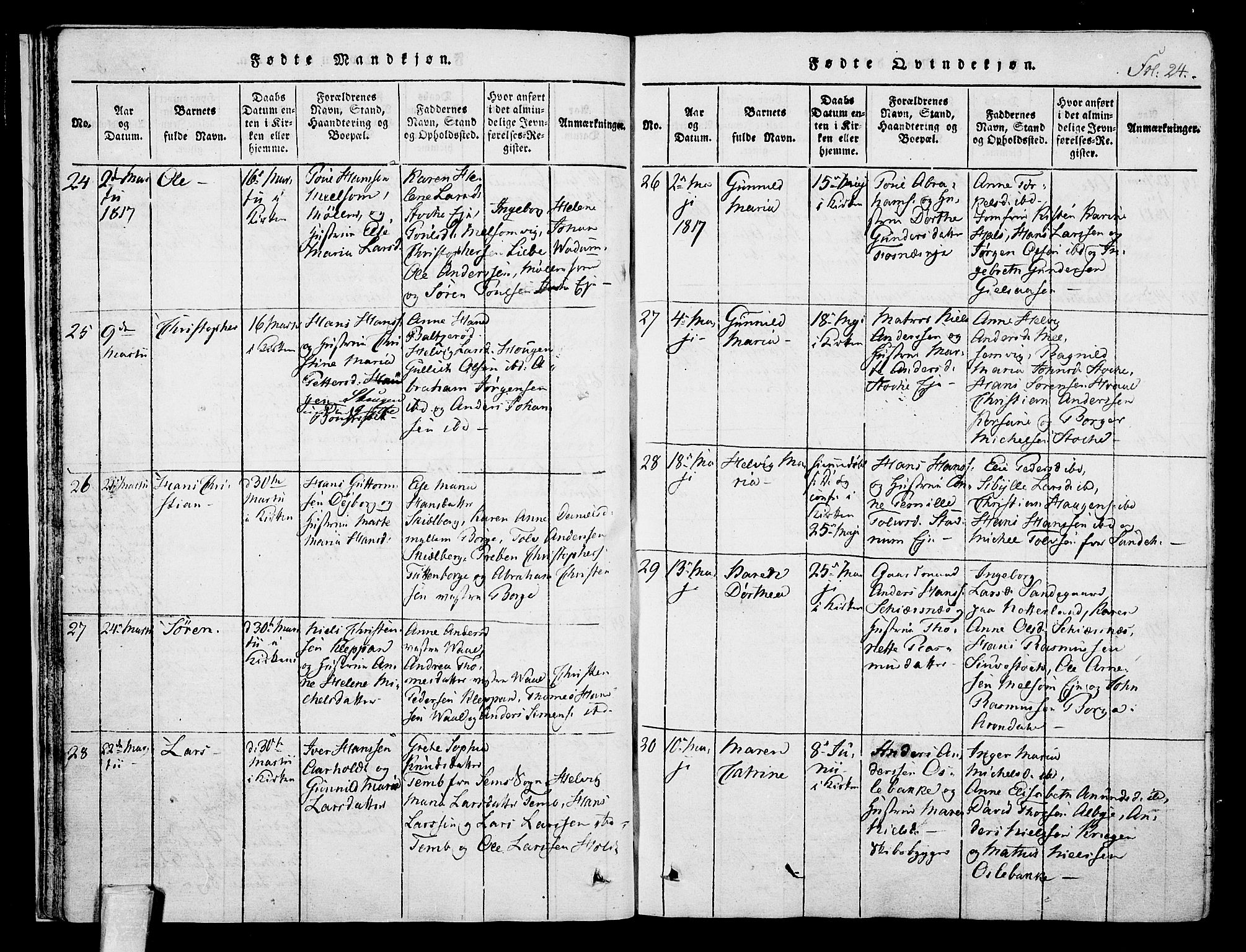 Stokke kirkebøker, AV/SAKO-A-320/F/Fa/L0005: Parish register (official) no. I 5, 1815-1826, p. 24