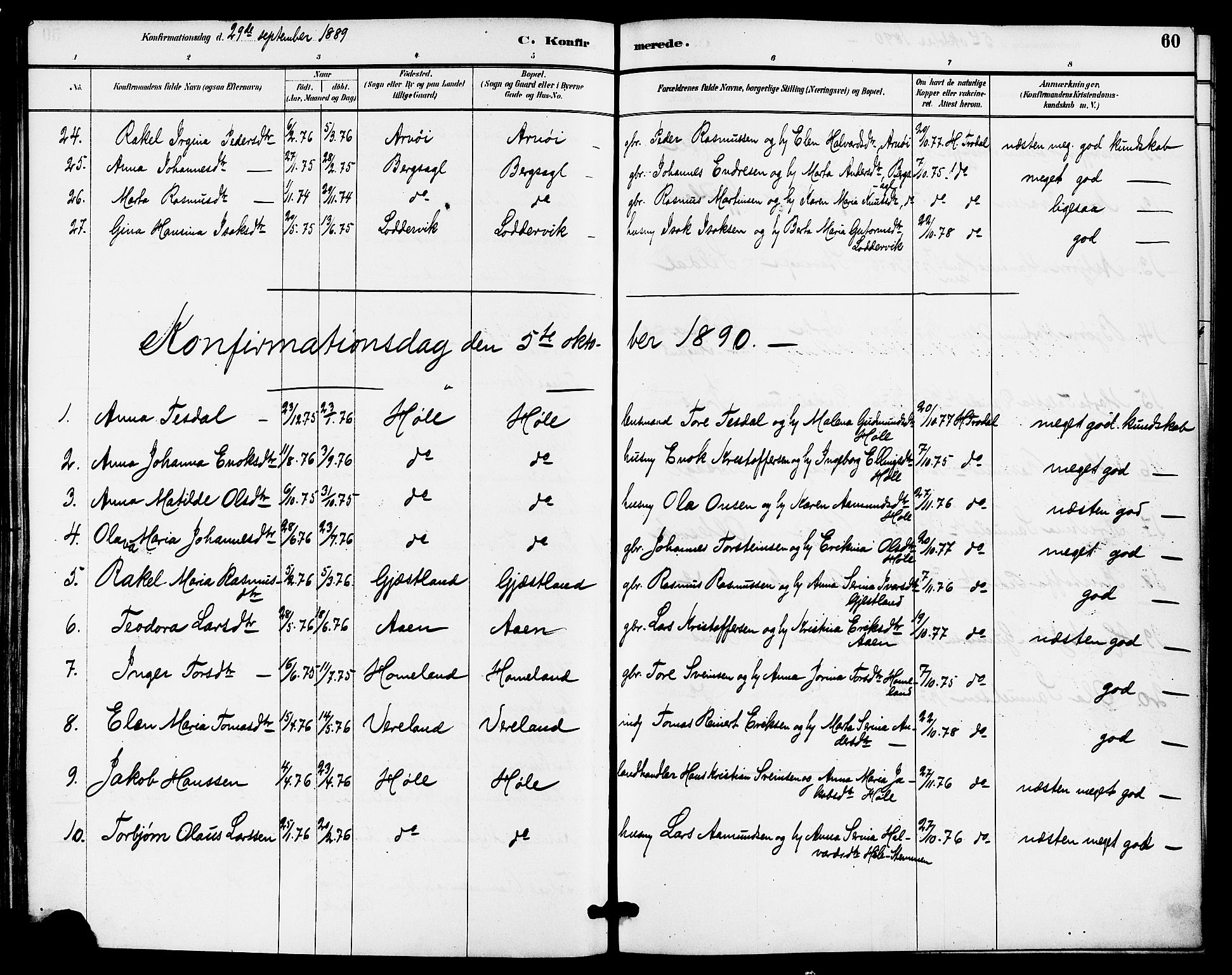 Høgsfjord sokneprestkontor, AV/SAST-A-101624/H/Ha/Haa/L0005: Parish register (official) no. A 5, 1885-1897, p. 60