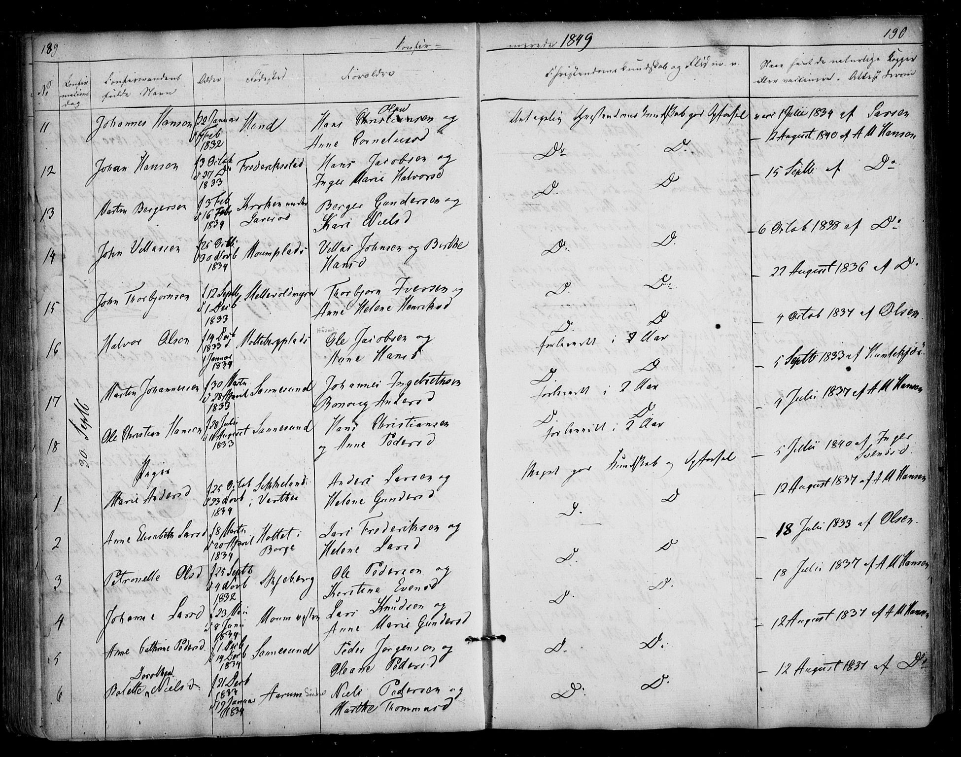 Borge prestekontor Kirkebøker, AV/SAO-A-10903/F/Fa/L0005: Parish register (official) no. I 5, 1848-1860, p. 189-190