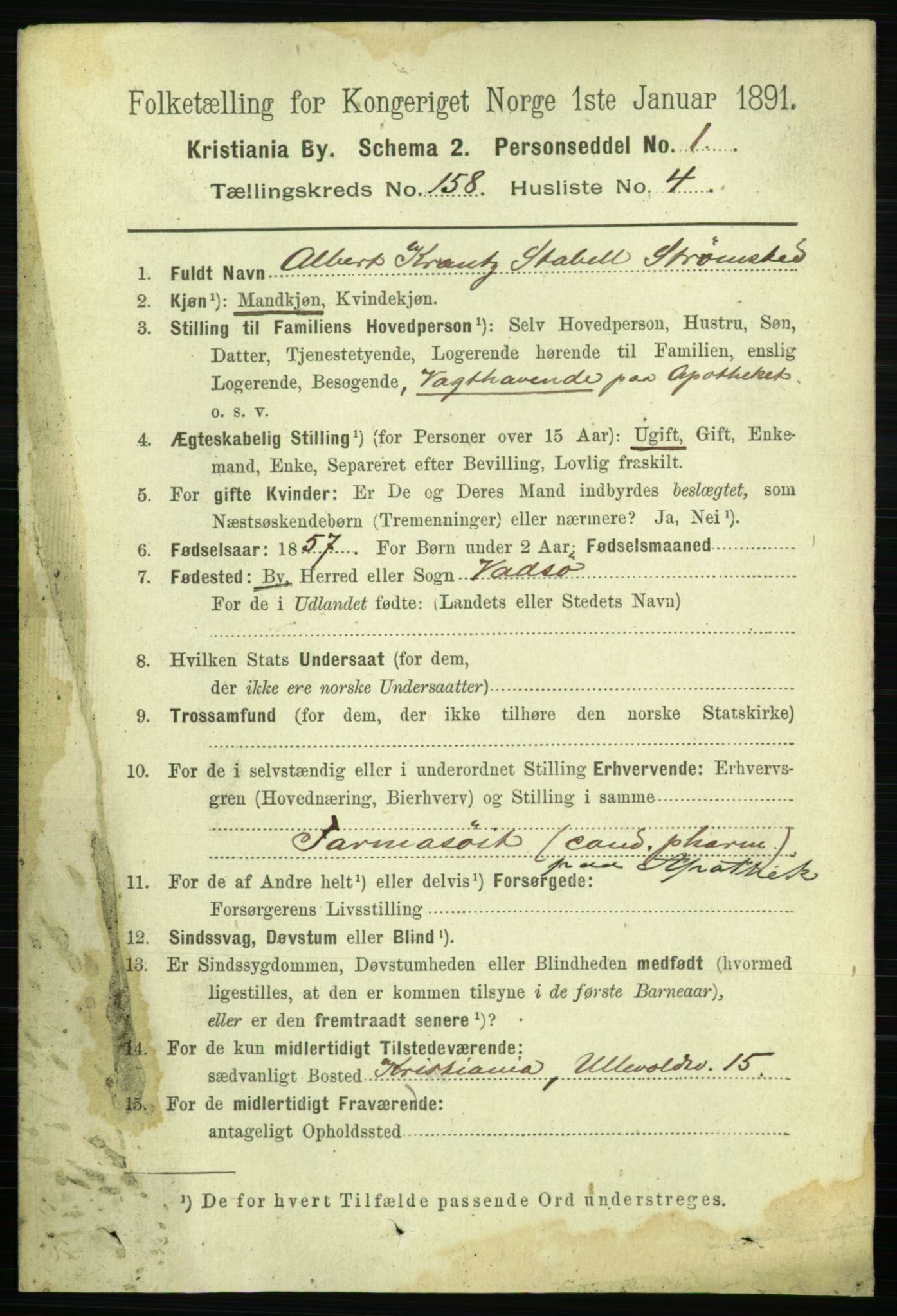RA, 1891 census for 0301 Kristiania, 1891, p. 89697