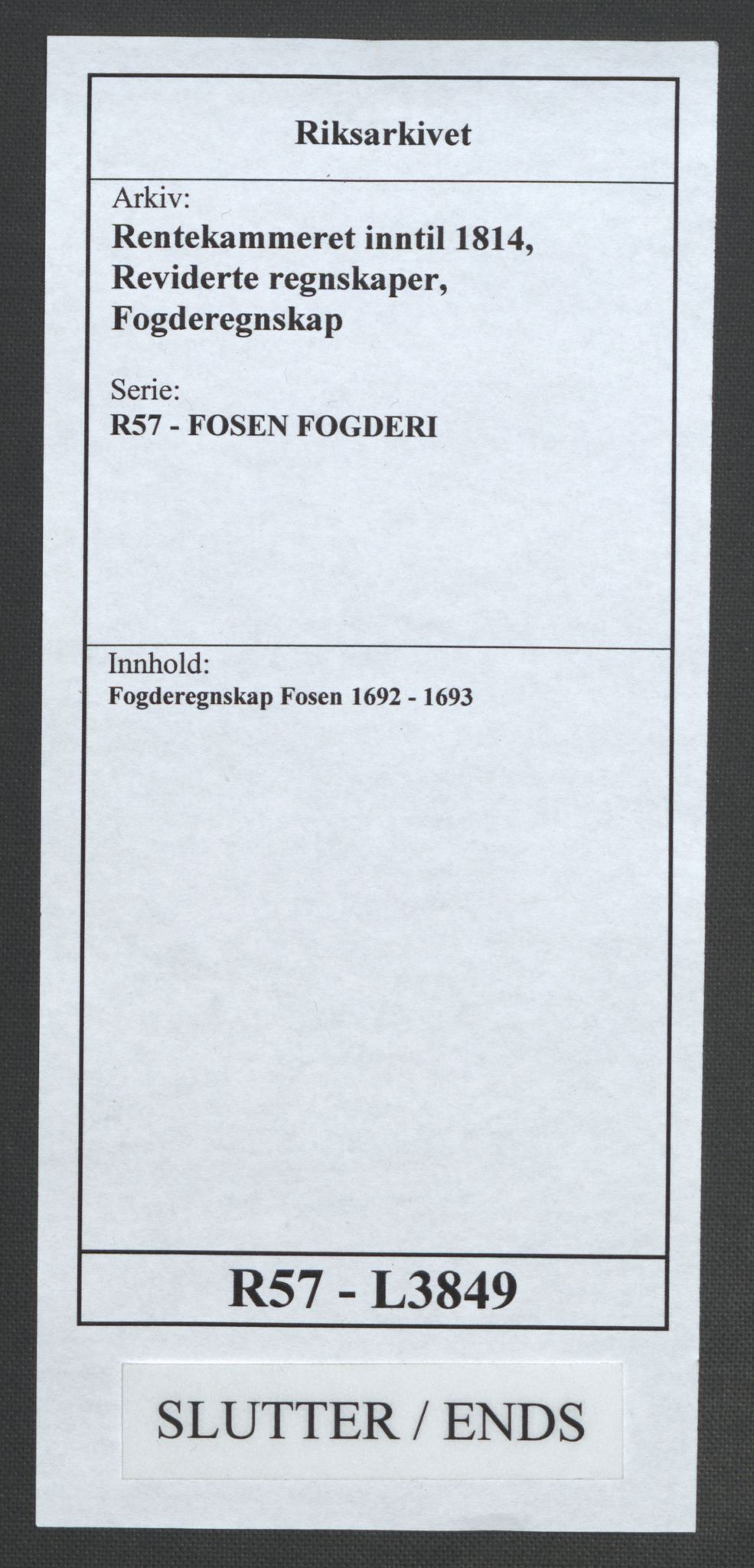 Rentekammeret inntil 1814, Reviderte regnskaper, Fogderegnskap, AV/RA-EA-4092/R57/L3849: Fogderegnskap Fosen, 1692-1693, p. 584