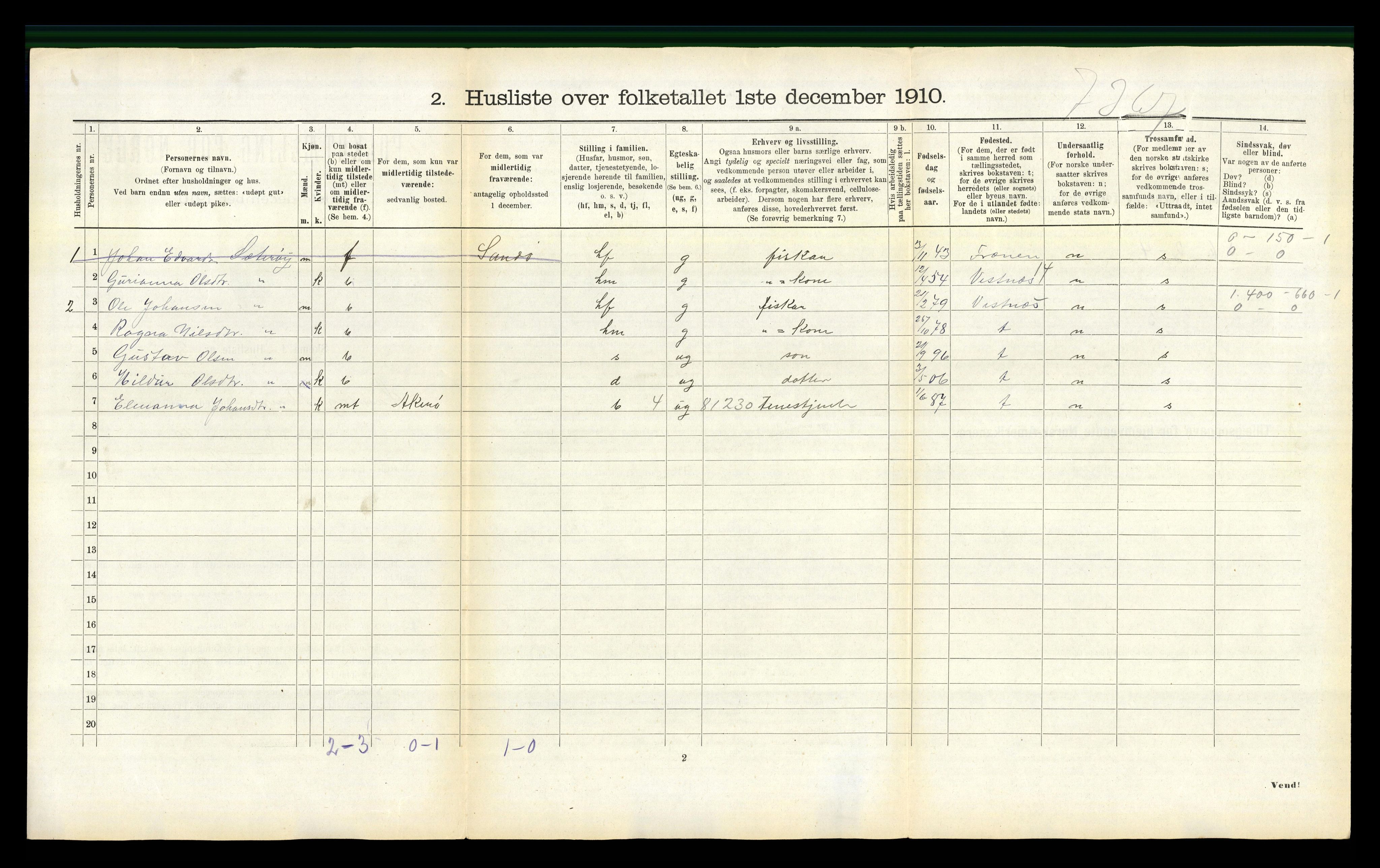 RA, 1910 census for Sandøy, 1910, p. 179