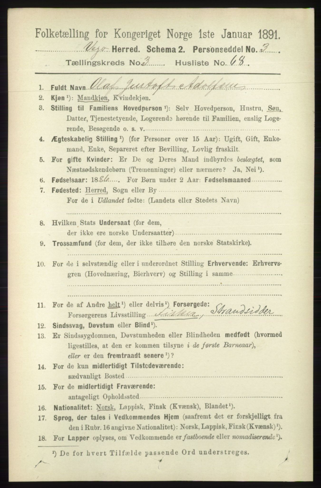 RA, 1891 census for 1815 Vega, 1891, p. 1355