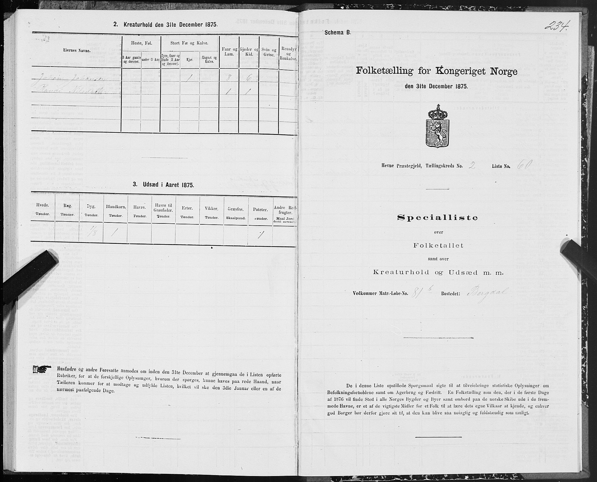 SAT, 1875 census for 1612P Hemne, 1875, p. 1234