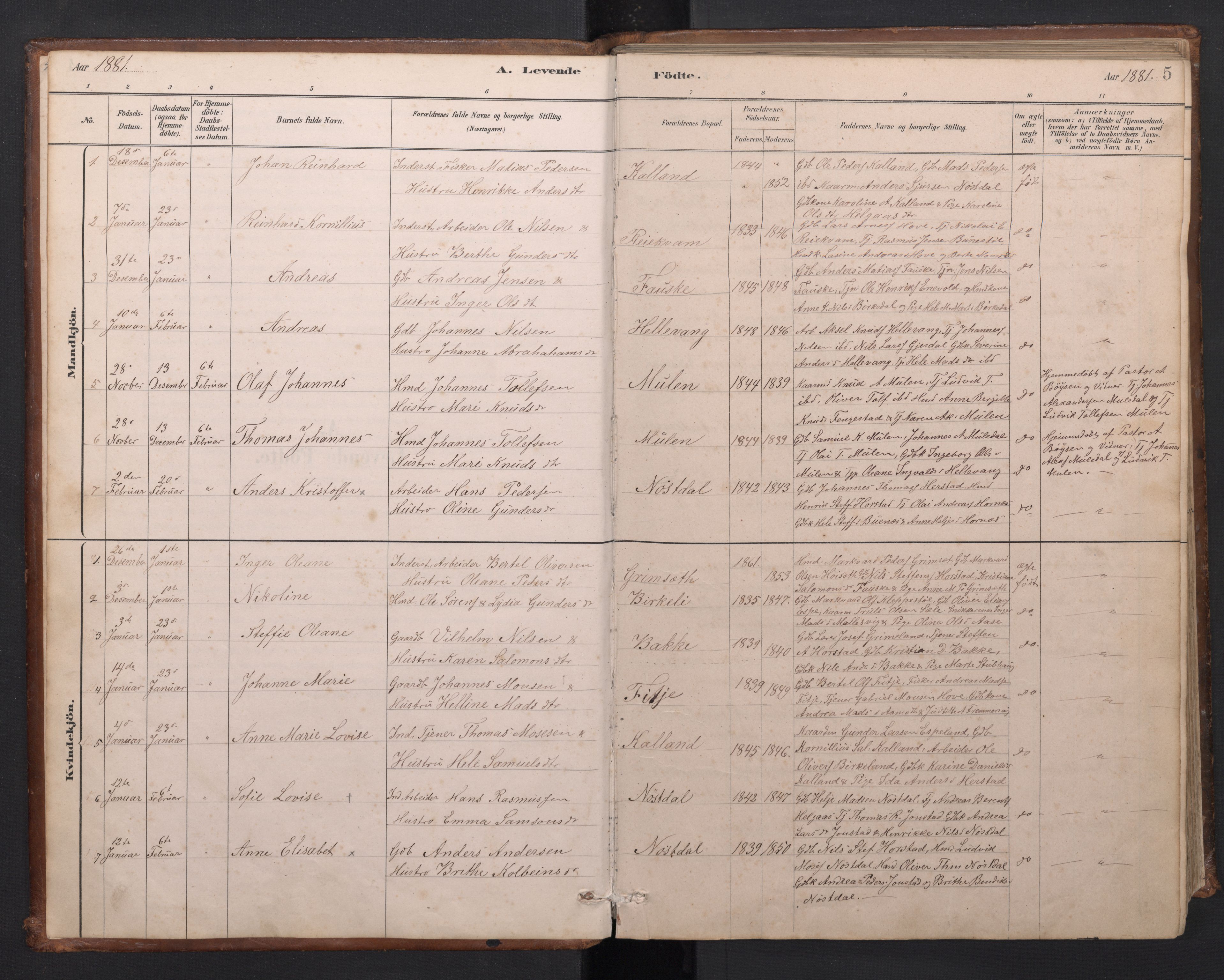 Førde sokneprestembete, SAB/A-79901/H/Hab/Habd/L0003: Parish register (copy) no. D 3, 1881-1897, p. 4b-5a