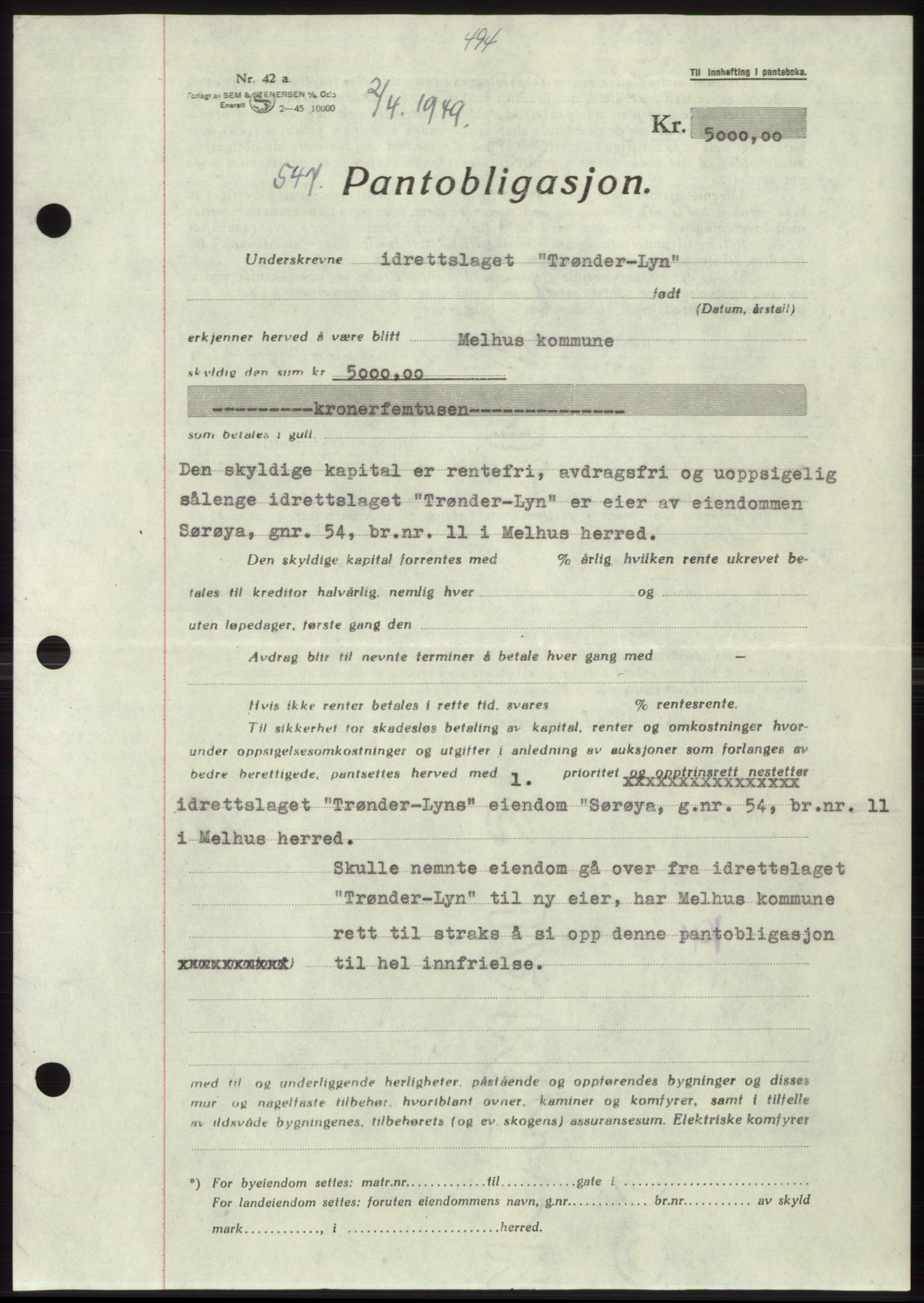 Gauldal sorenskriveri, SAT/A-0014/1/2/2C: Mortgage book no. B, 1946-1949, Deed date: 02.04.1949