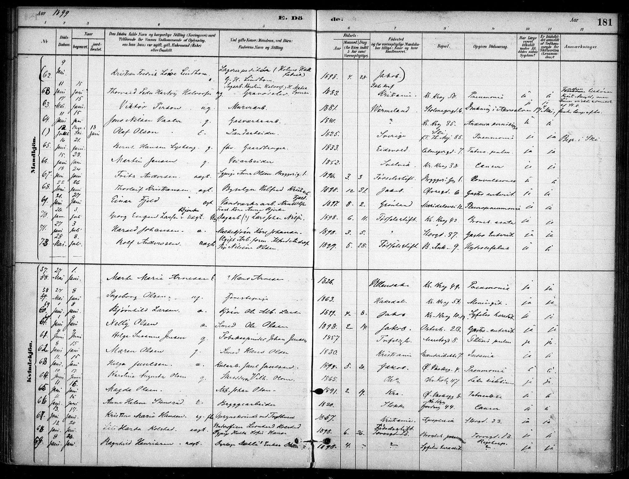 Jakob prestekontor Kirkebøker, AV/SAO-A-10850/F/Fa/L0007: Parish register (official) no. 7, 1880-1905, p. 181