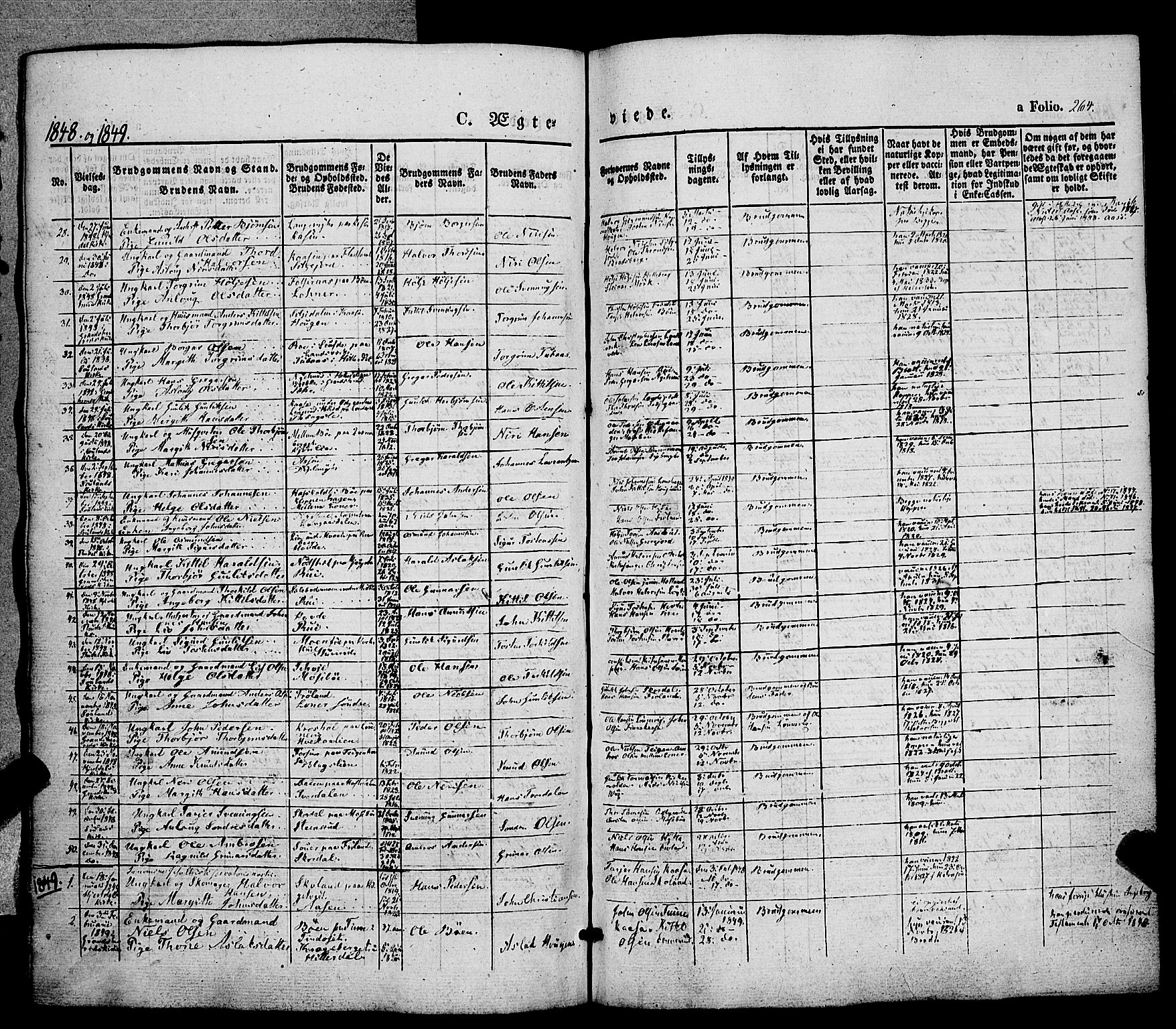 Hjartdal kirkebøker, AV/SAKO-A-270/F/Fa/L0008: Parish register (official) no. I 8, 1844-1859, p. 264