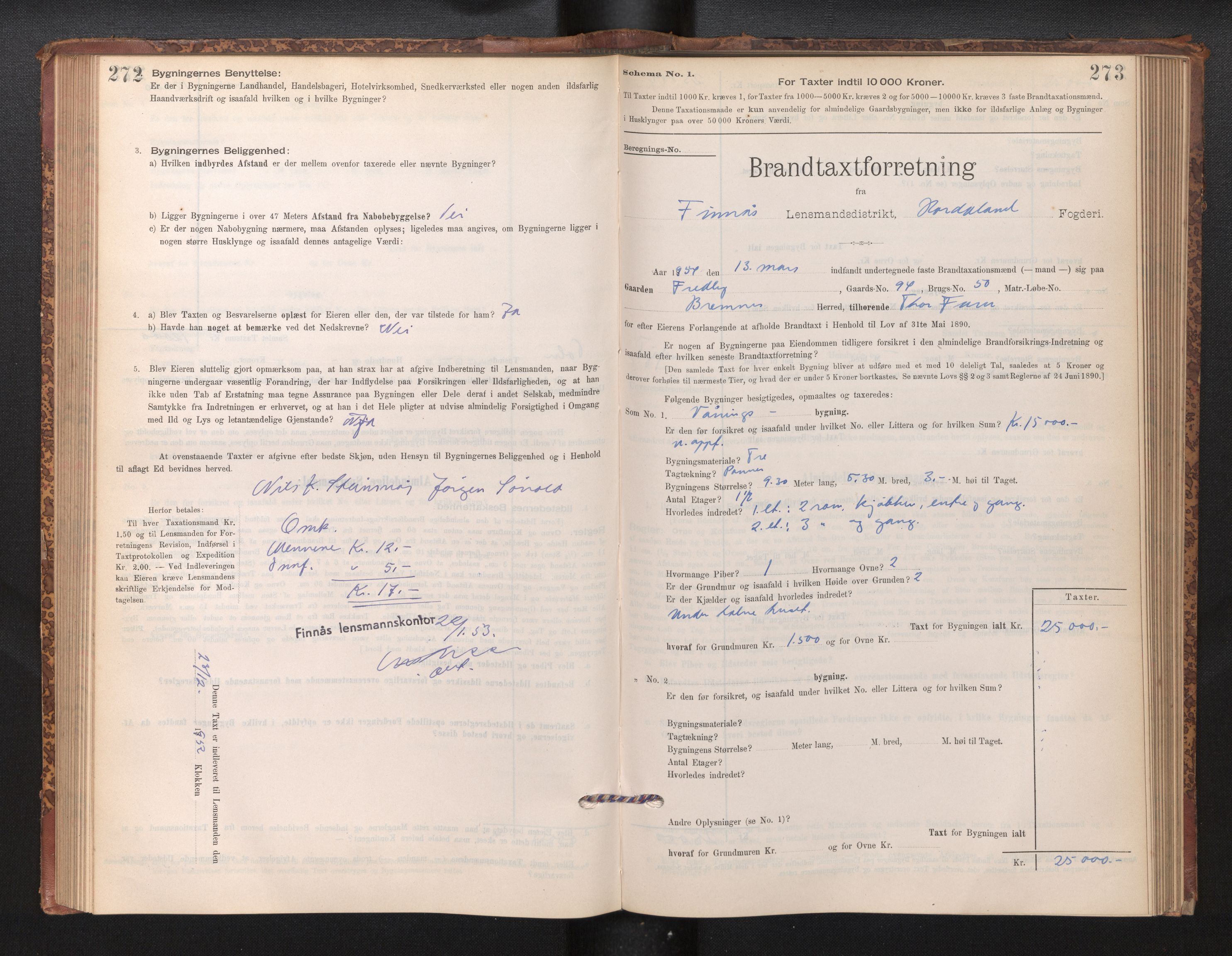 Lensmannen i Finnås, SAB/A-31901/0012/L0002: Branntakstprotokoll, skjematakst, 1894-1954, p. 272-273