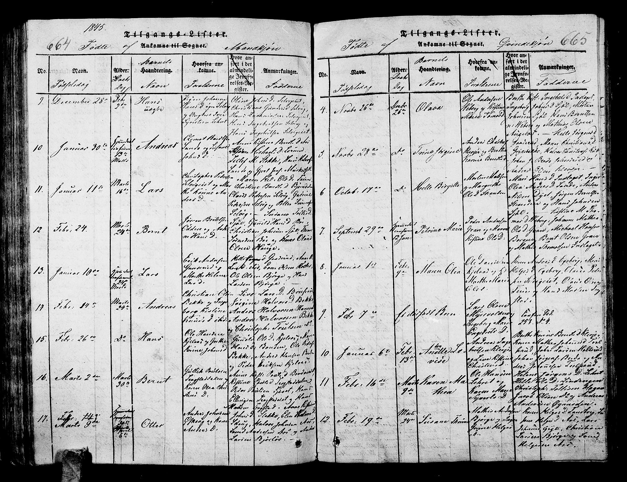 Sande Kirkebøker, SAKO/A-53/G/Ga/L0001: Parish register (copy) no. 1, 1814-1847, p. 664-665