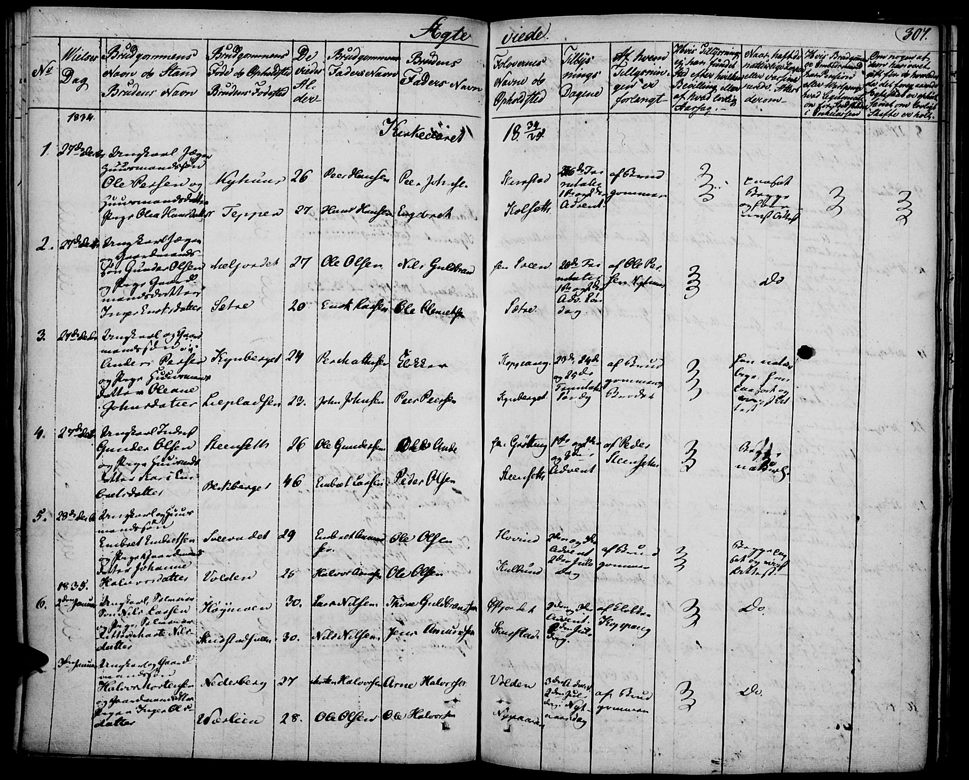 Elverum prestekontor, SAH/PREST-044/H/Ha/Haa/L0008: Parish register (official) no. 8, 1830-1842, p. 307