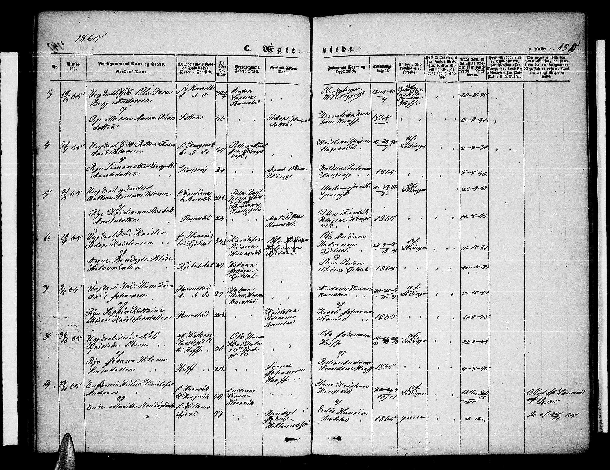 Ministerialprotokoller, klokkerbøker og fødselsregistre - Nordland, AV/SAT-A-1459/865/L0929: Parish register (copy) no. 865C01, 1840-1866, p. 150