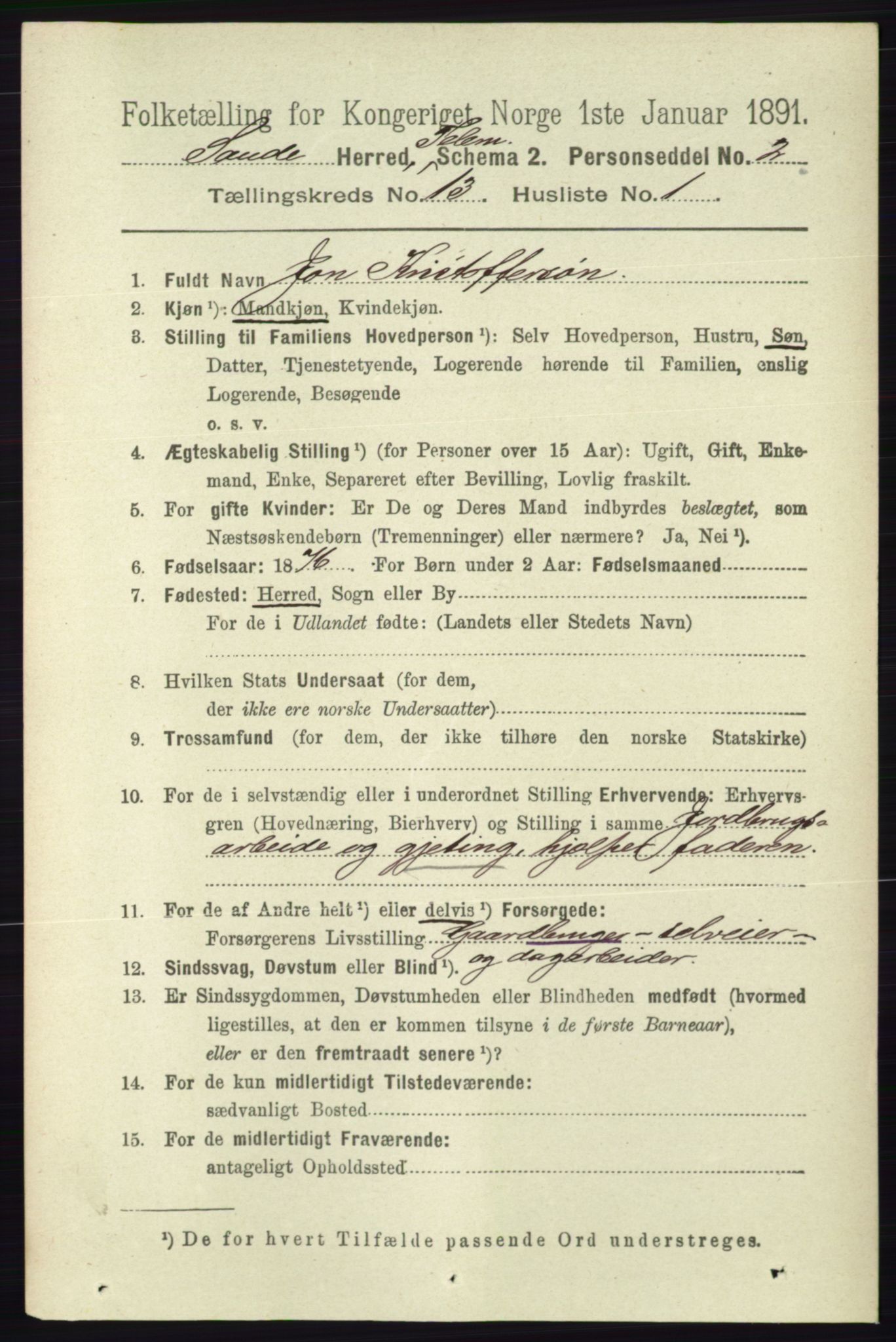 RA, 1891 census for 0822 Sauherad, 1891, p. 3906