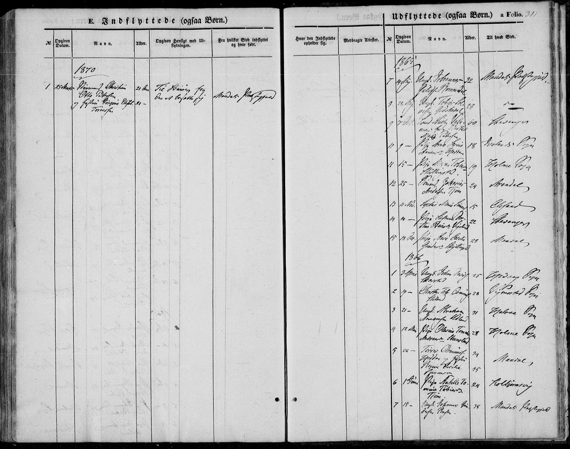 Sør-Audnedal sokneprestkontor, AV/SAK-1111-0039/F/Fa/Fab/L0007: Parish register (official) no. A 7, 1855-1876, p. 311