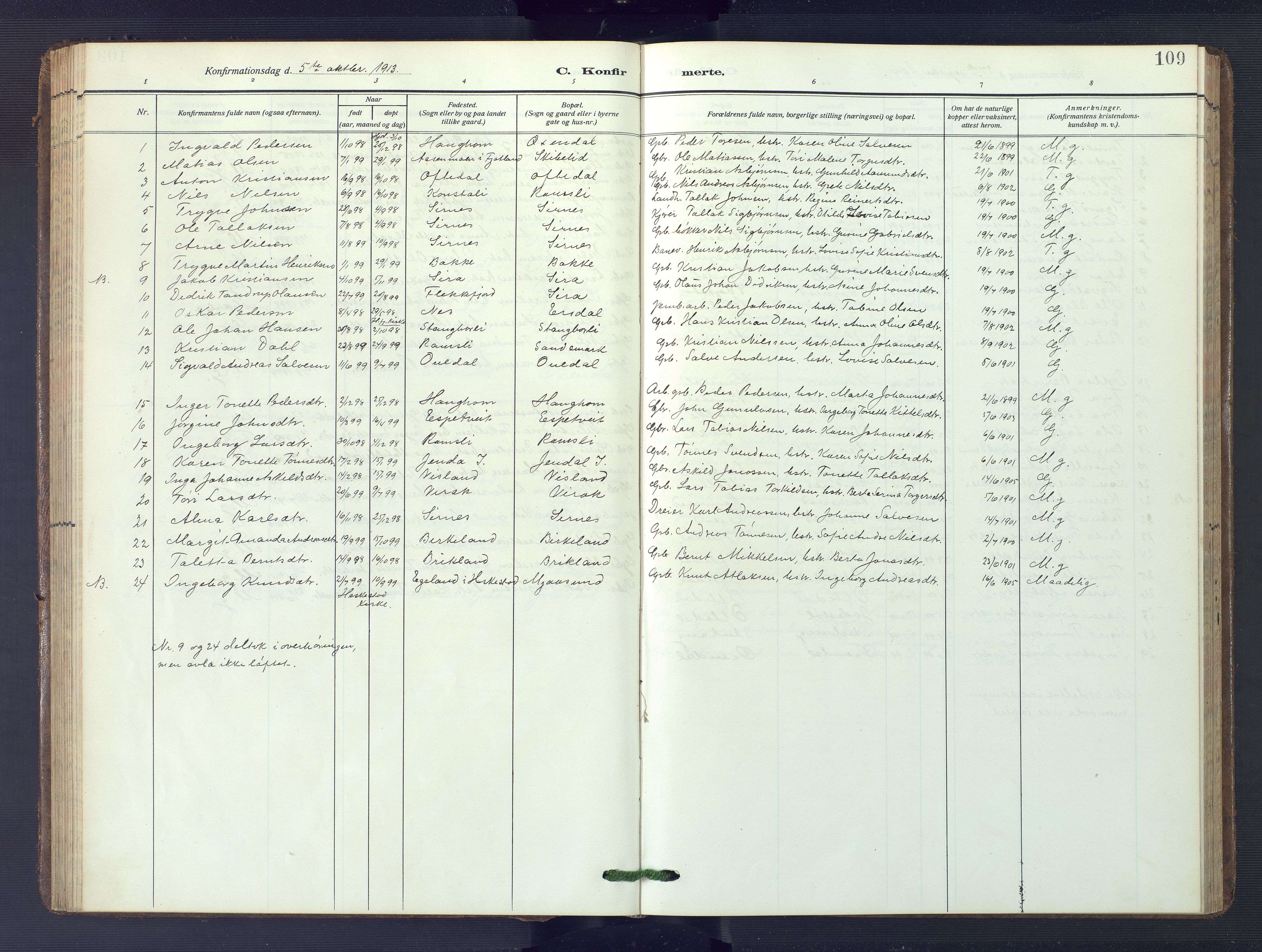 Bakke sokneprestkontor, SAK/1111-0002/F/Fb/Fba/L0004: Parish register (copy) no. B 4, 1911-1946, p. 109