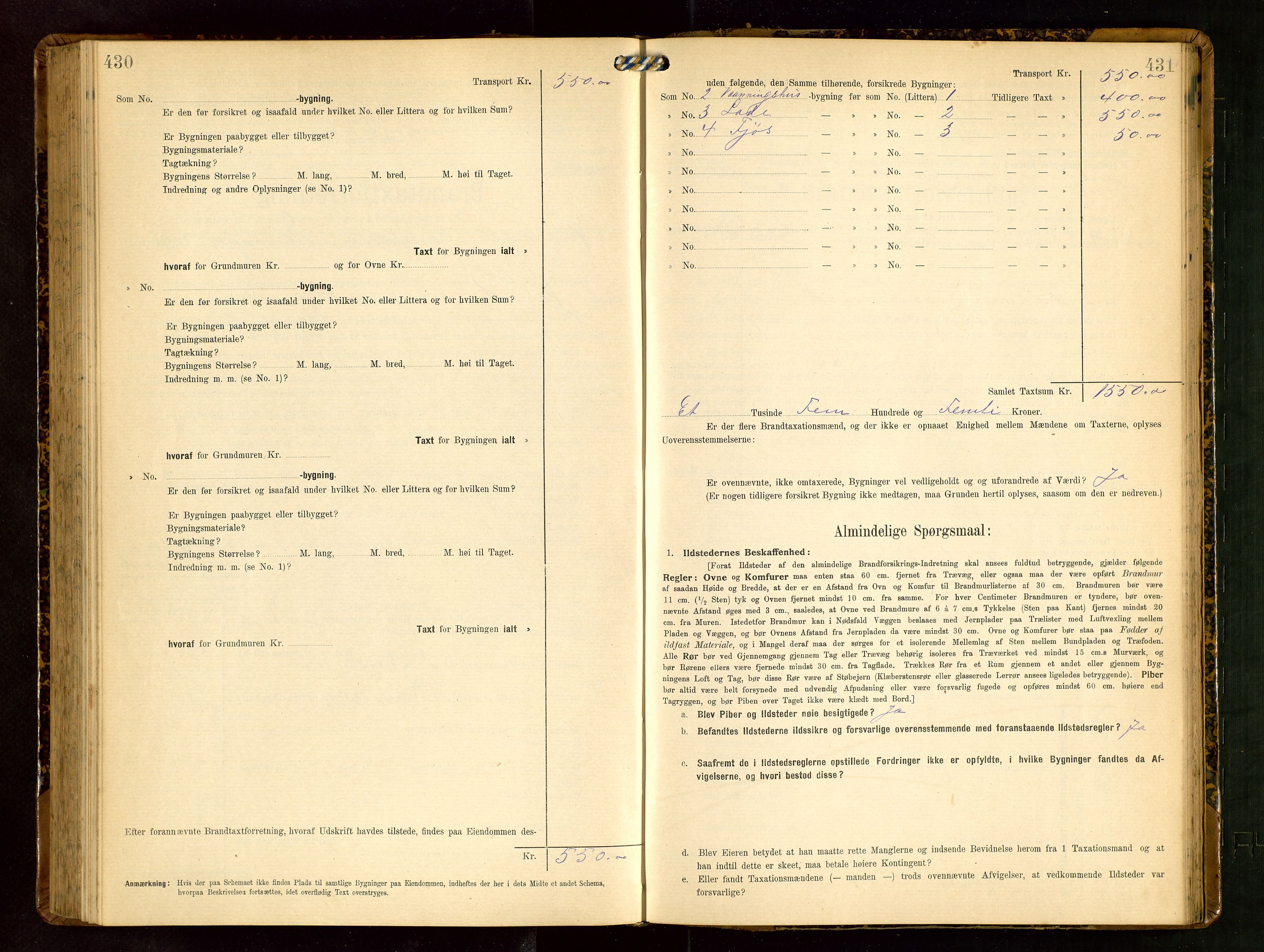 Håland lensmannskontor, SAST/A-100100/Gob/L0003: Branntakstprotokoll - skjematakst. Register i boken., 1909-1910, p. 430-431